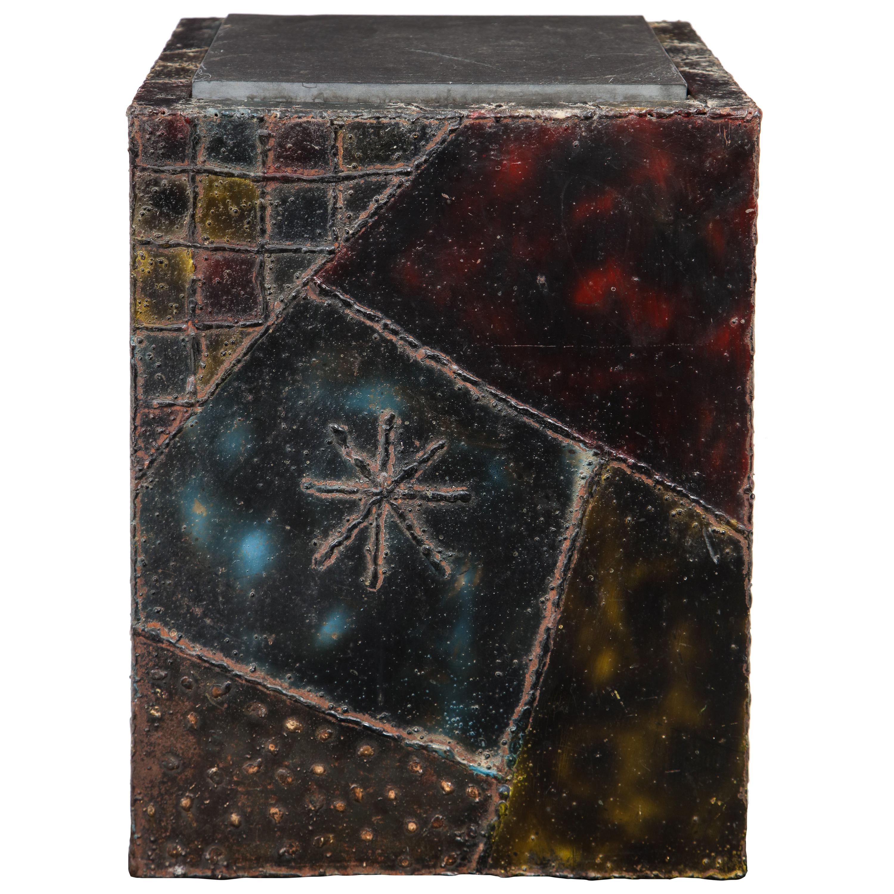 Paul Evans Side Table, Welded Painted Steel, Bronze and Slate, Signed