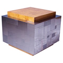 Paul Evans Signed Cityscape Burlwood & Mixed Metal Cube Table, 1975