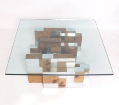 Paul Evans Signed Cityscape Coffee Table Chrome & Burl Mid Century Modern 1960s