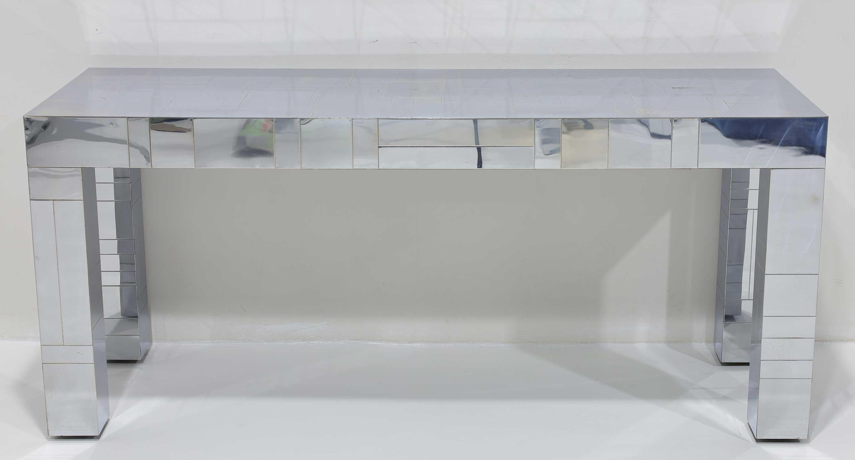 Chrome Paul Evans Signed Cityscape Console Table For Sale