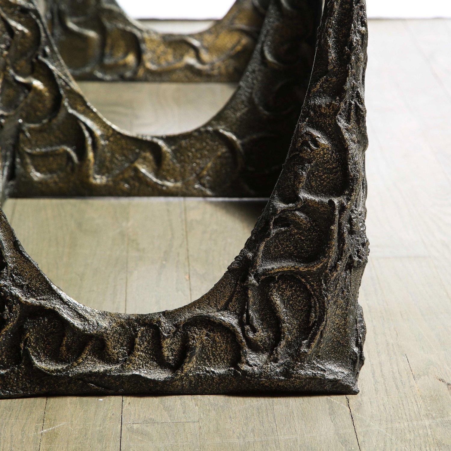 Paul Evans Signed & Dated Rectangular Sculpted Bronze and Glass Cocktail Table For Sale 4