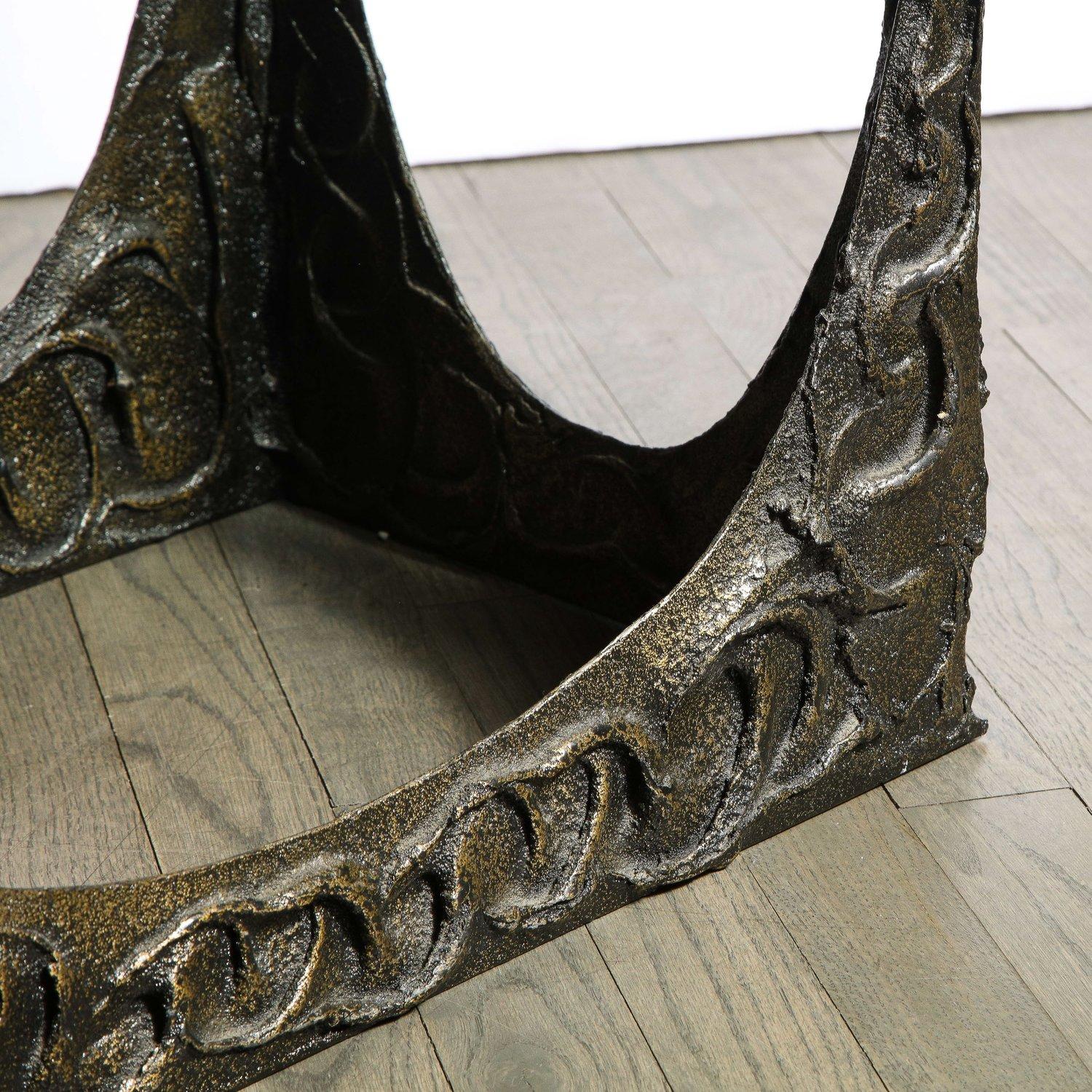 Paul Evans Signed & Dated Rectangular Sculpted Bronze and Glass Cocktail Table For Sale 2