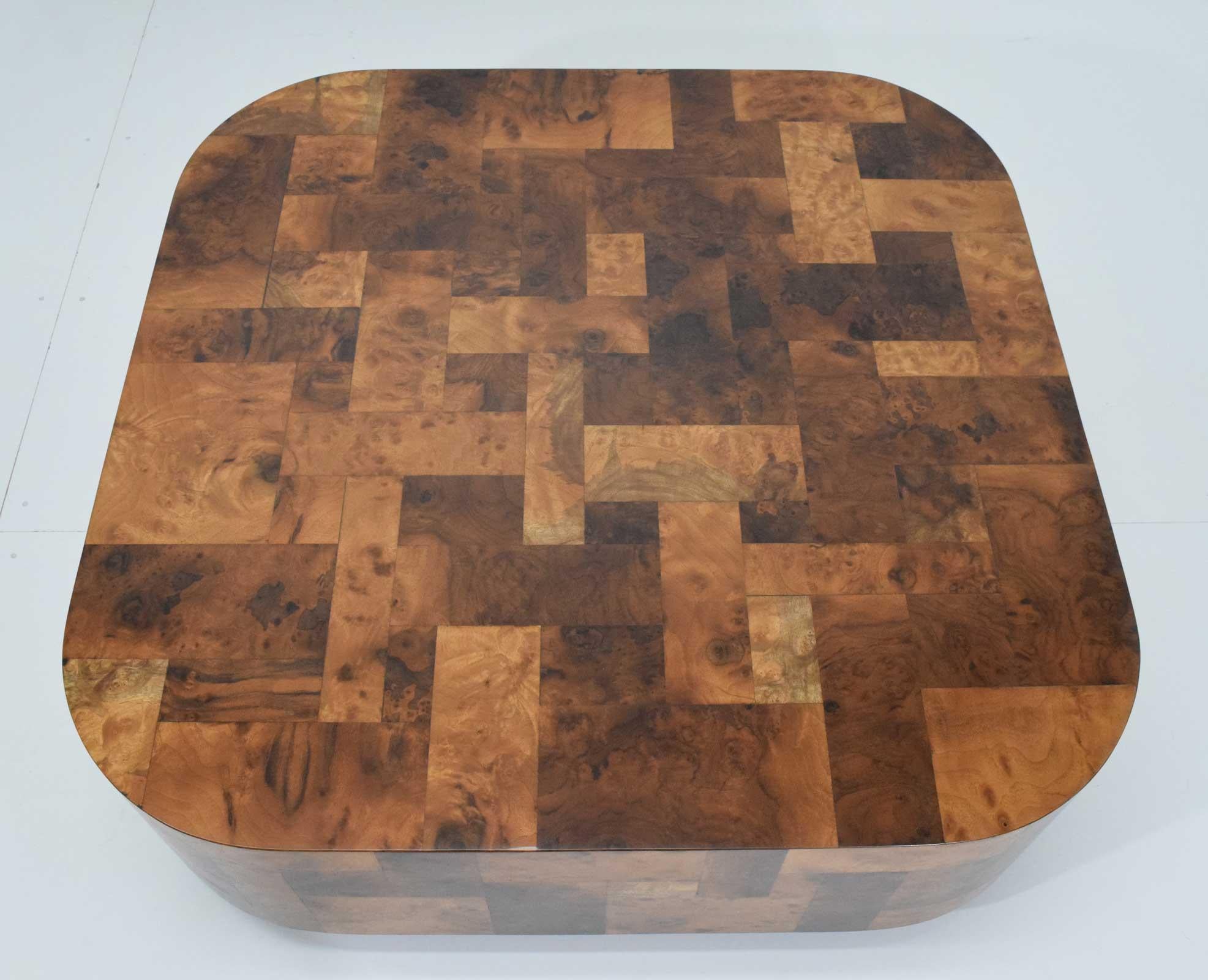 Paul Evans Signed Patchwork Cityscape Burl Wood Cocktail Table In Good Condition In Dallas, TX