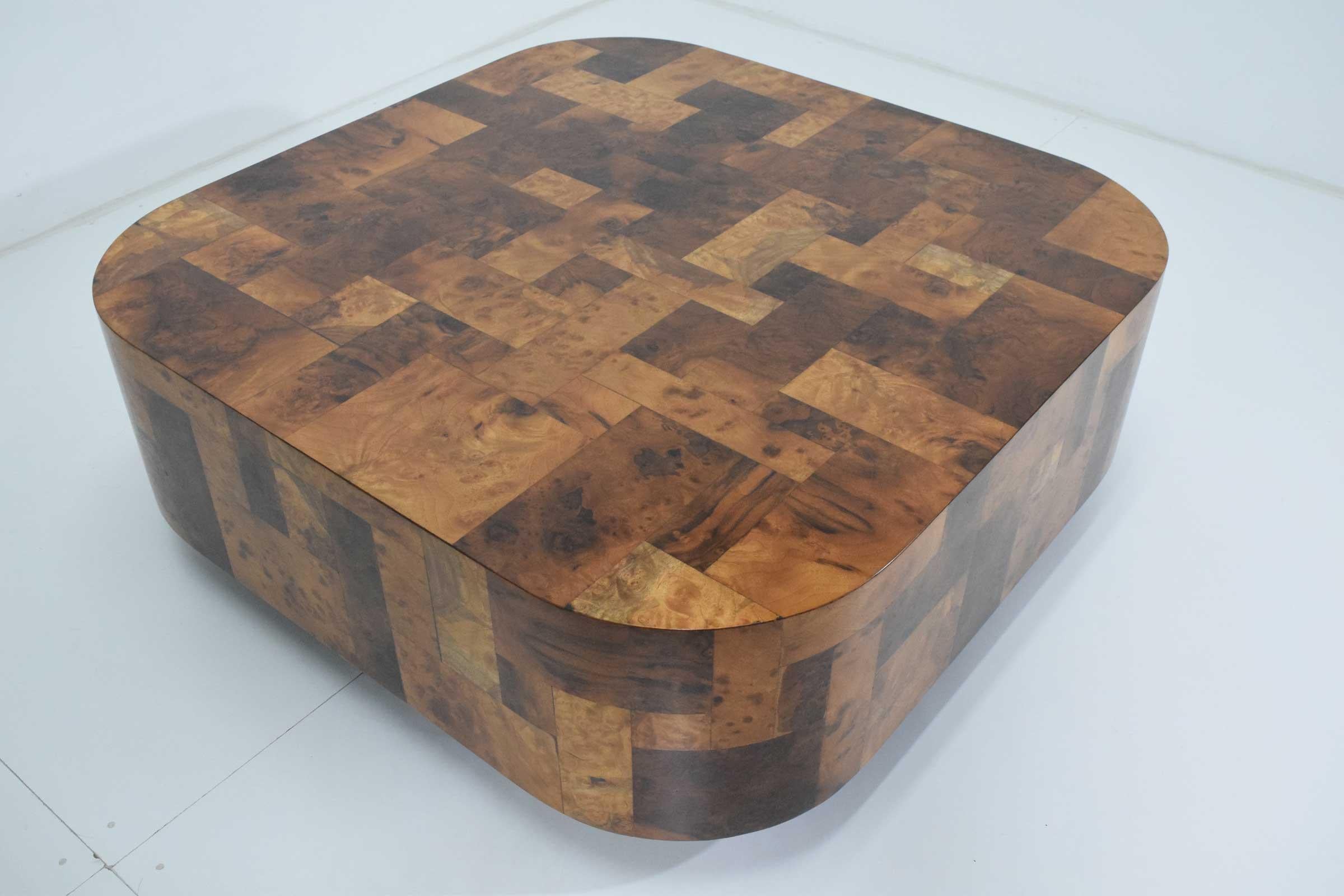 Paul Evans Signed Patchwork Cityscape Burl Wood Cocktail Table In Good Condition In Dallas, TX