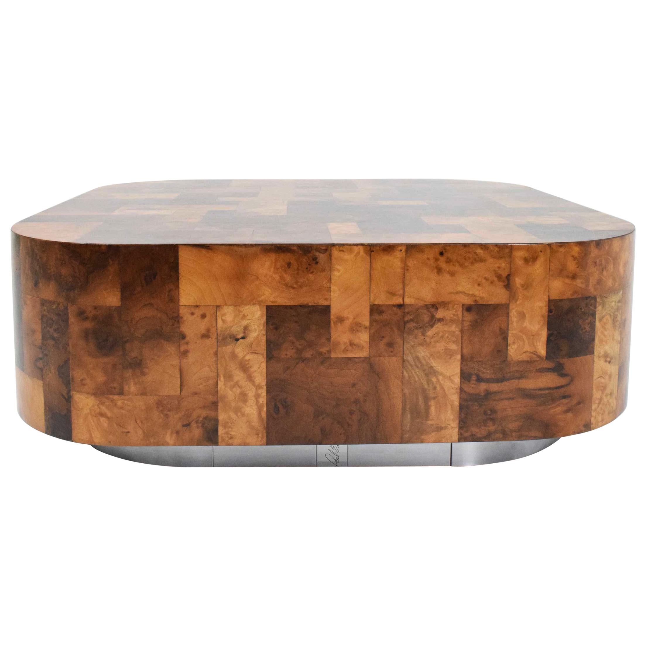 Paul Evans Signed Patchwork Cityscape Burl Wood Cocktail Table