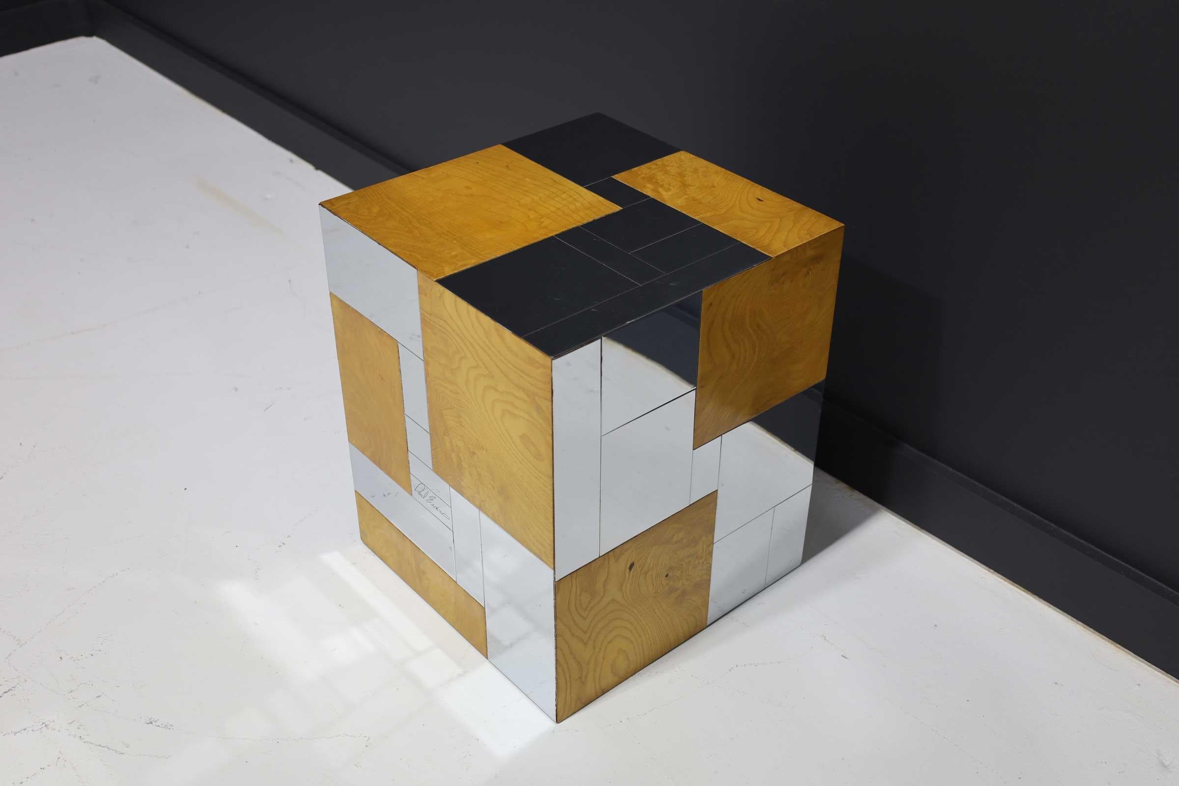 20th Century Paul Evans Signed Side Table in Burl Wood and Chrome