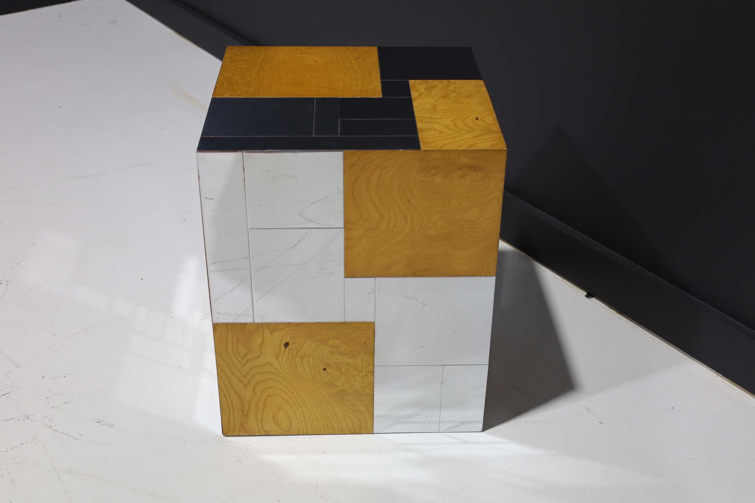 Paul Evans Signed Side Table in Burl Wood and Chrome 1
