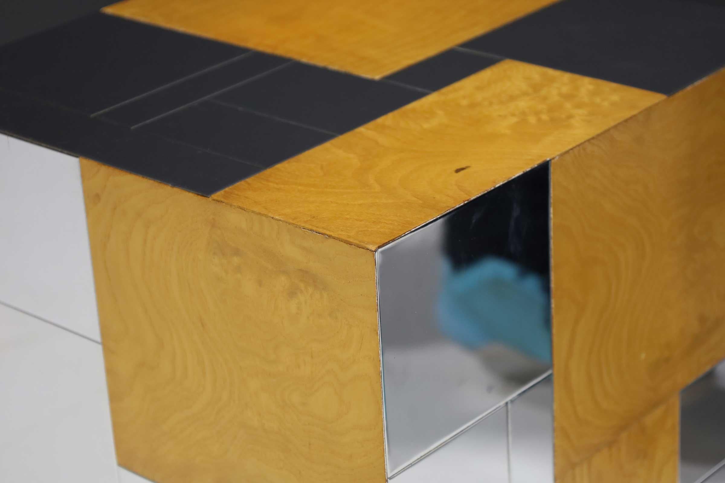 Paul Evans Signed Side Table in Burl Wood and Chrome 2