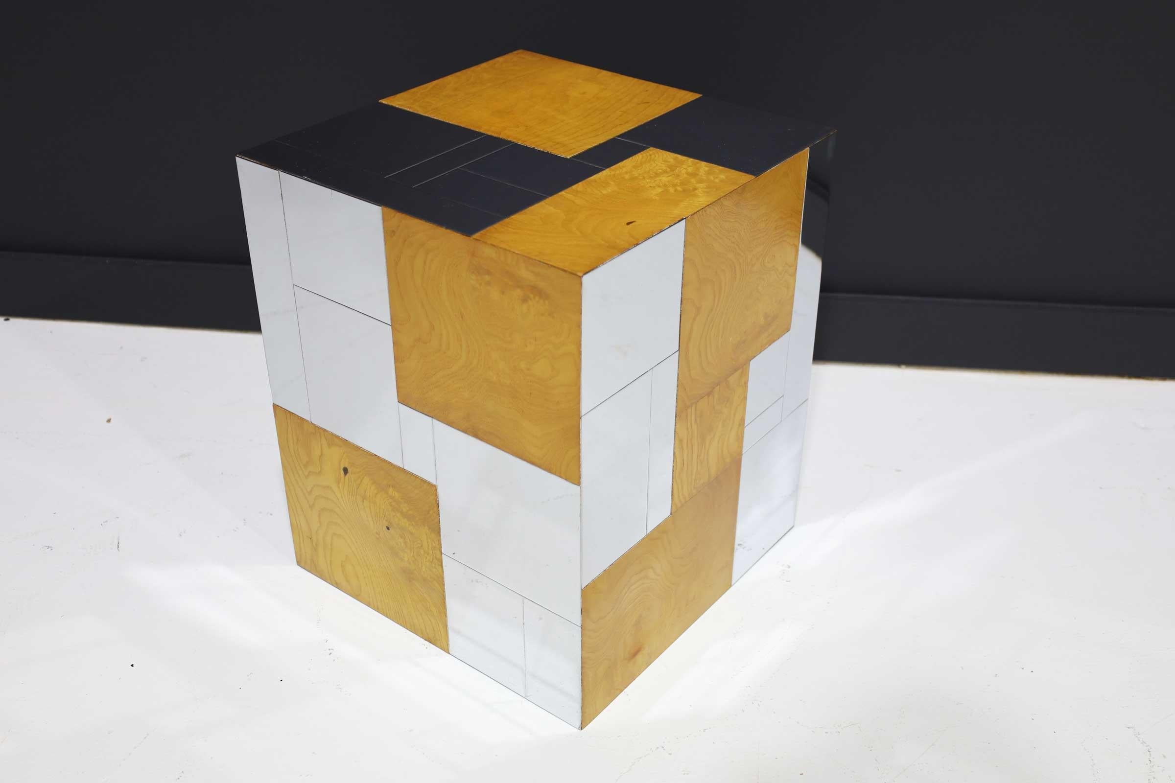 Paul Evans Signed Side Table in Burl Wood and Chrome 3