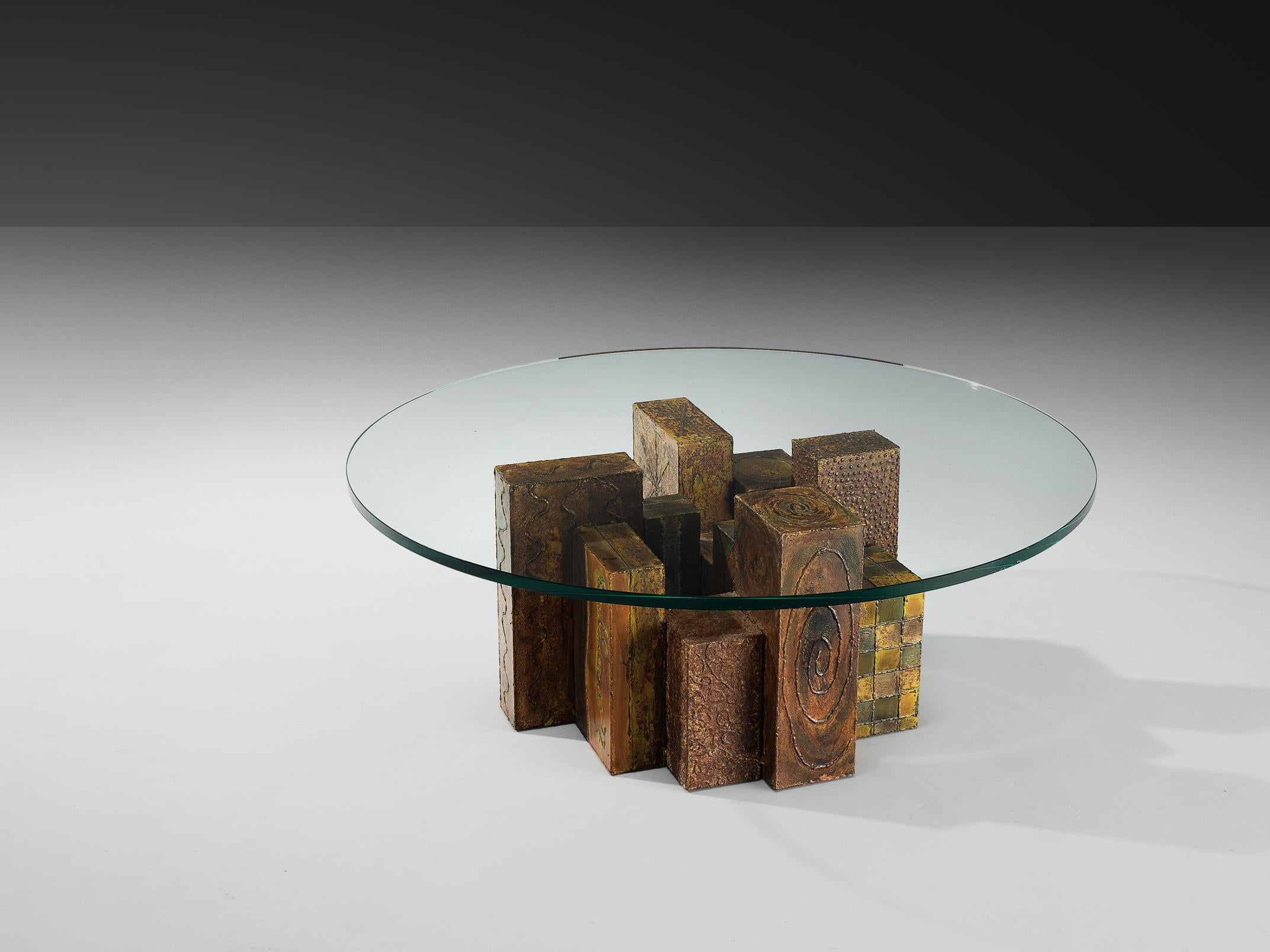 Paul Evans, 'skyline' coffee table, welded and patinated steel, colored pigments, glass, United States, 1972.

Designed by Paul Evans, this distinctive coffee table is certainly a work of art in its own right. This piece exemplifies Evans’s