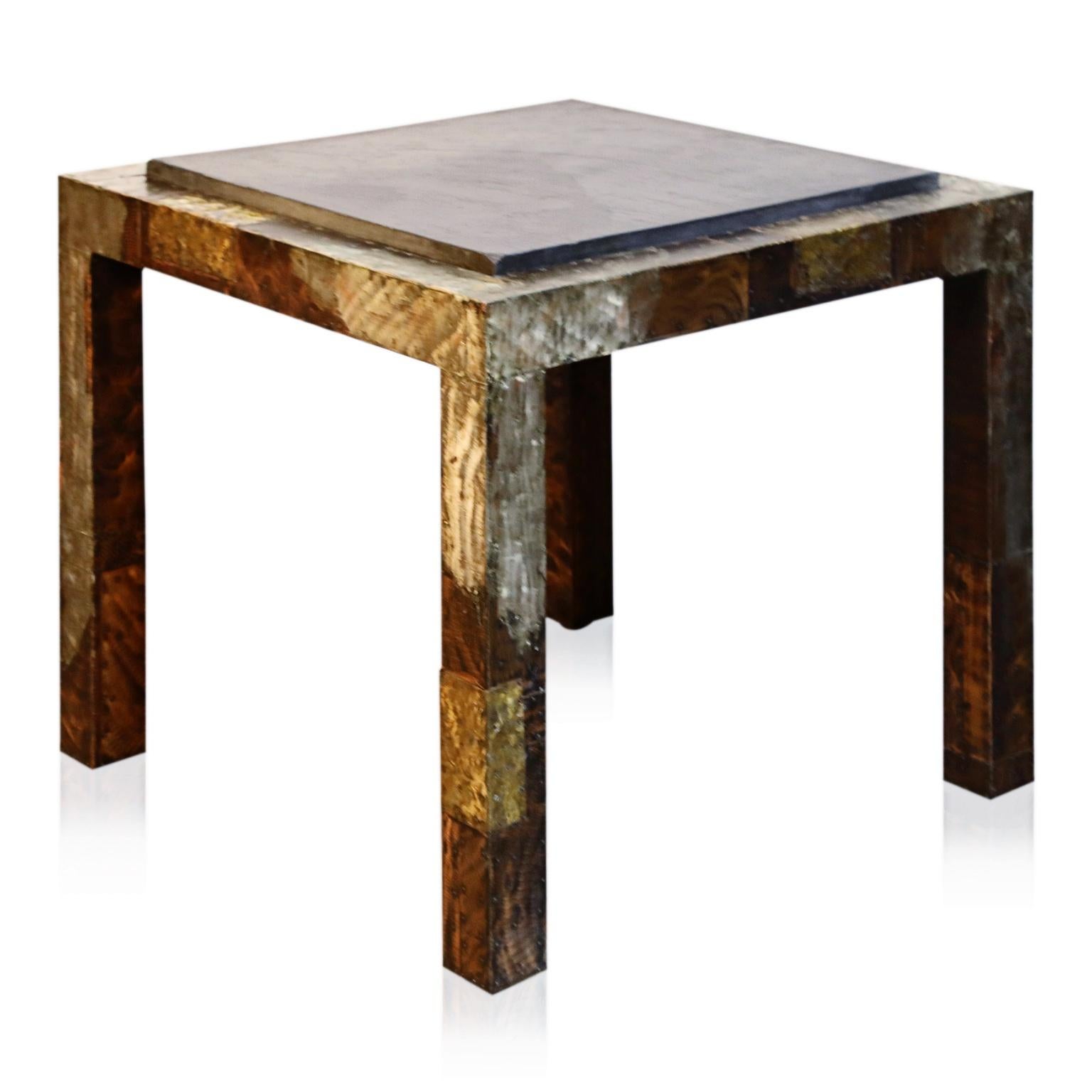 Paul Evans Slate Top Patinated Copper Patchwork Cafe Breakfast Table, 1970s 4