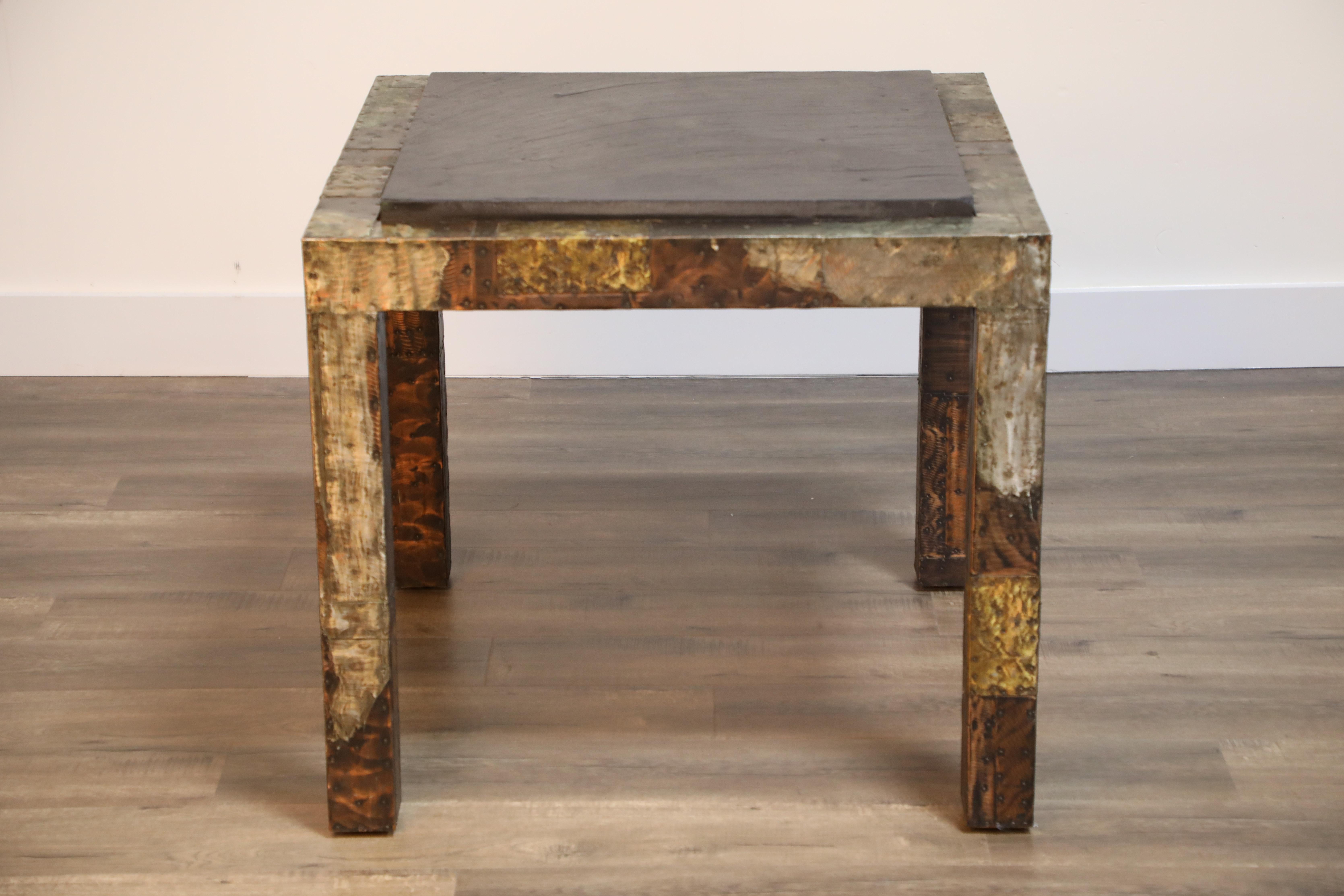 Paul Evans Slate Top Patinated Copper Patchwork Cafe Breakfast Table, 1970s 5