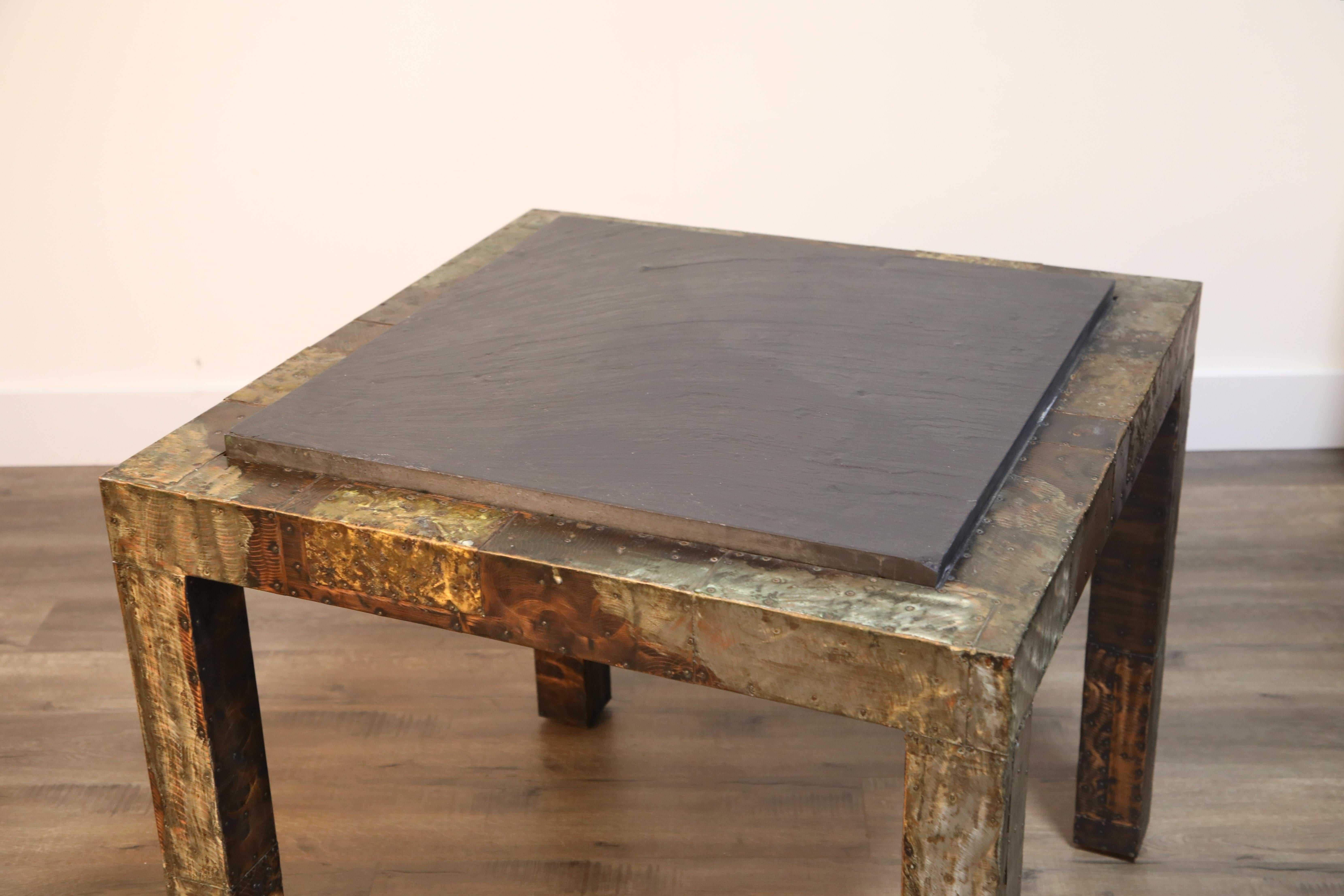 Paul Evans Slate Top Patinated Copper Patchwork Cafe Breakfast Table, 1970s 6