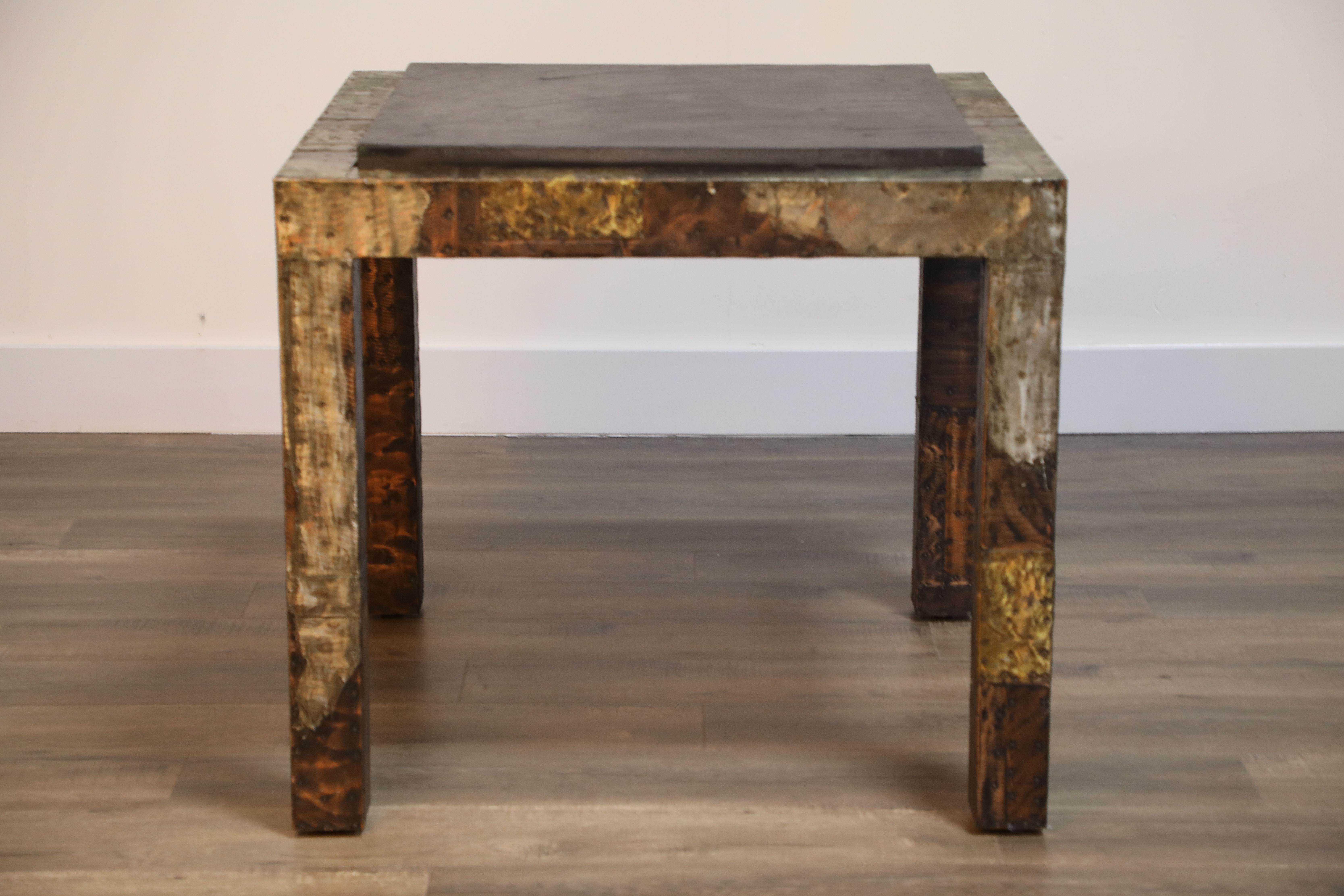 Paul Evans Slate Top Patinated Copper Patchwork Cafe Breakfast Table, 1970s 9