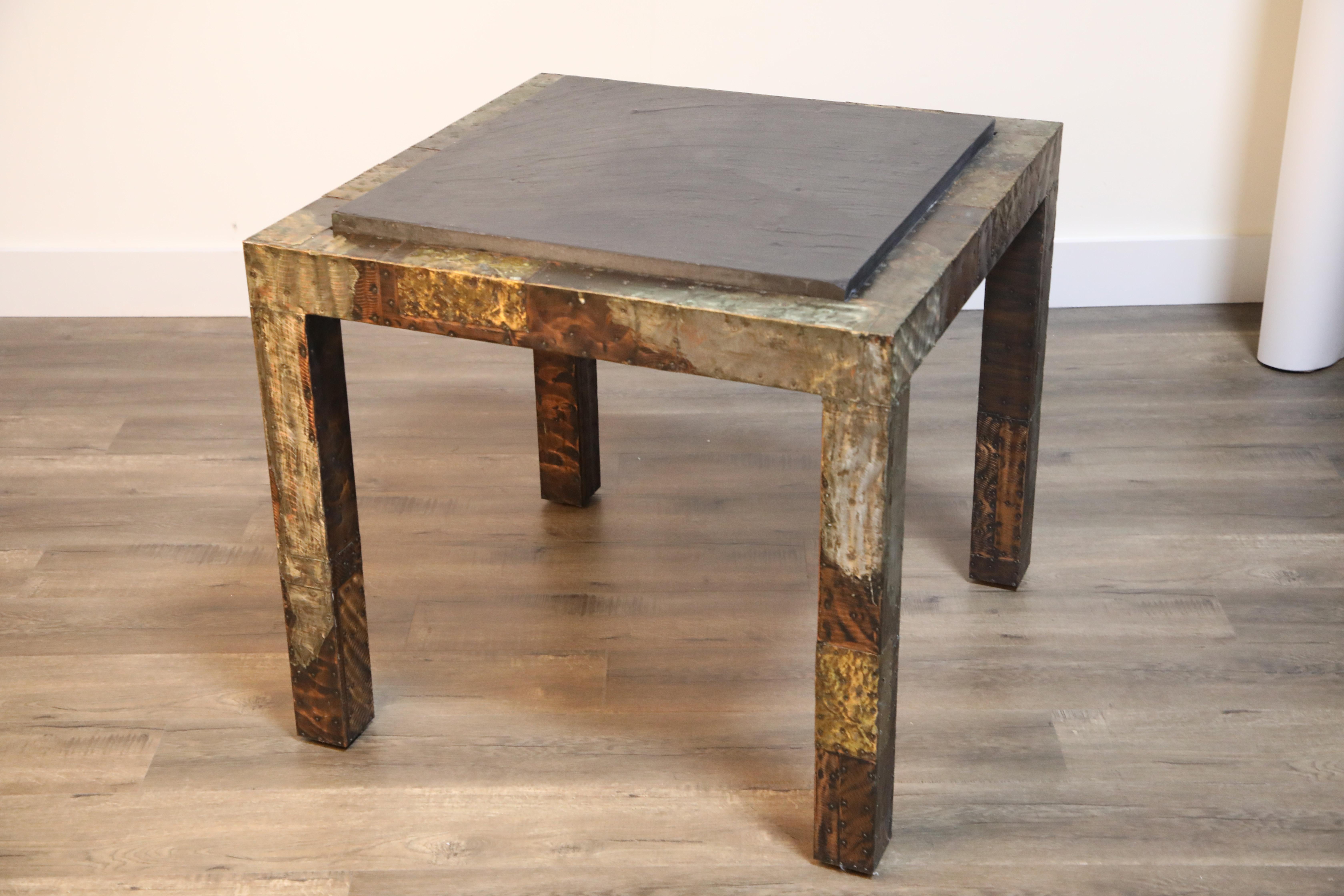 Paul Evans Slate Top Patinated Copper Patchwork Cafe Breakfast Table, 1970s 8