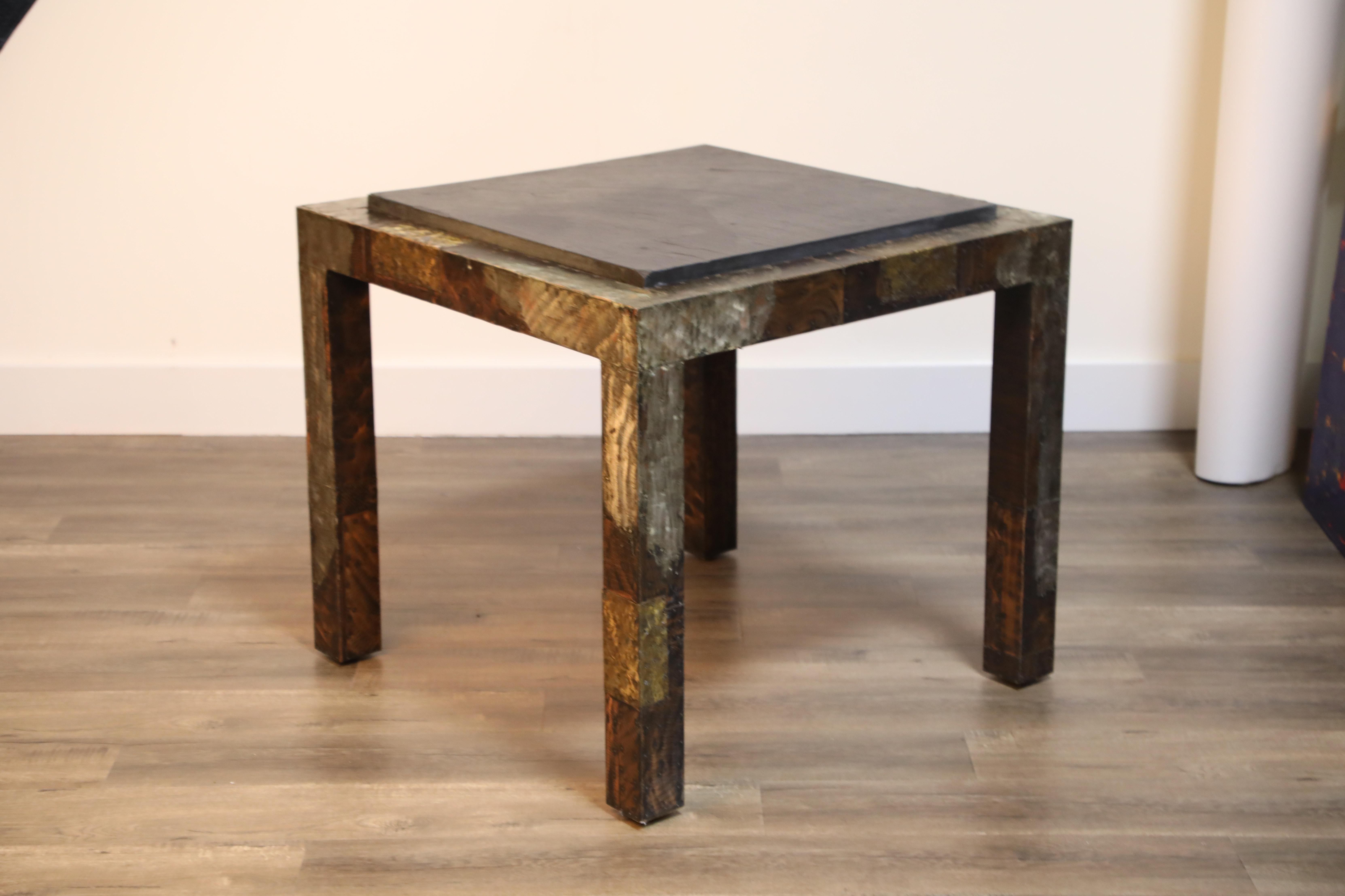 Paul Evans Slate Top Patinated Copper Patchwork Cafe Breakfast Table, 1970s 9