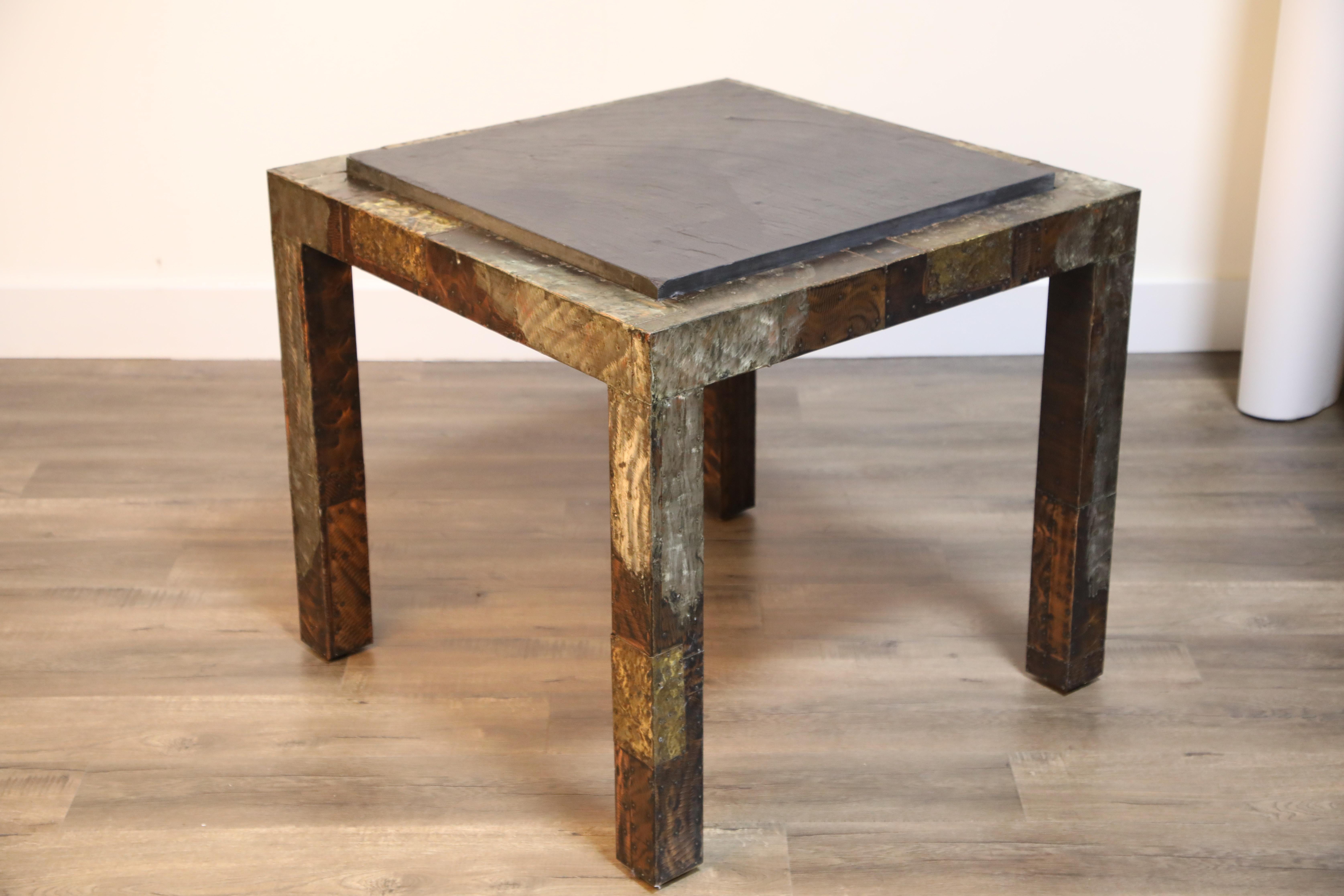 Paul Evans Slate Top Patinated Copper Patchwork Cafe Breakfast Table, 1970s 12