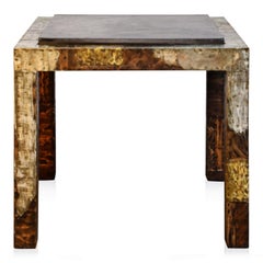 Paul Evans Slate Top Patinated Copper Patchwork Cafe Breakfast Table, 1970s