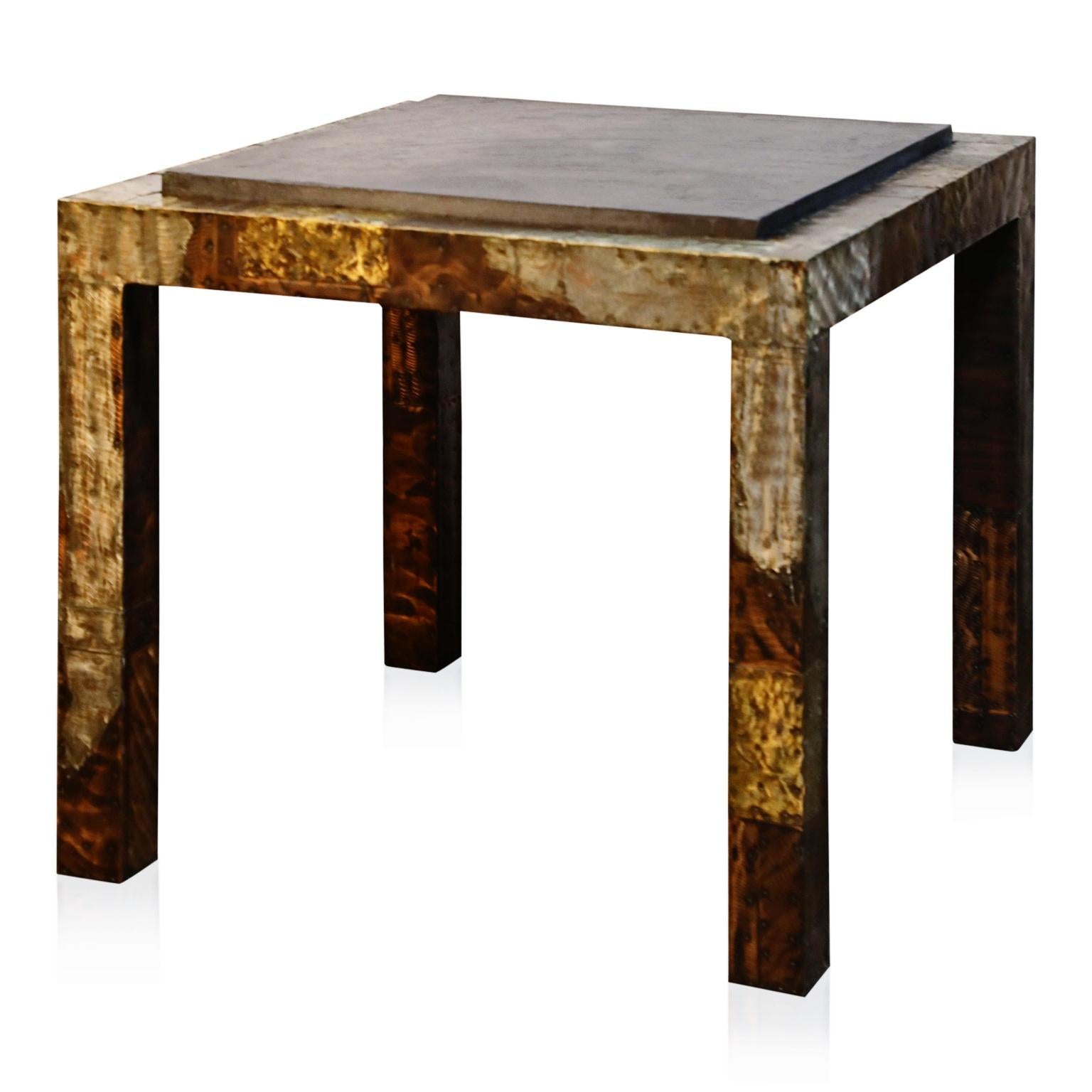 Late 20th Century Paul Evans Slate Top Patinated Copper Patchwork Cafe Breakfast Table, 1970s