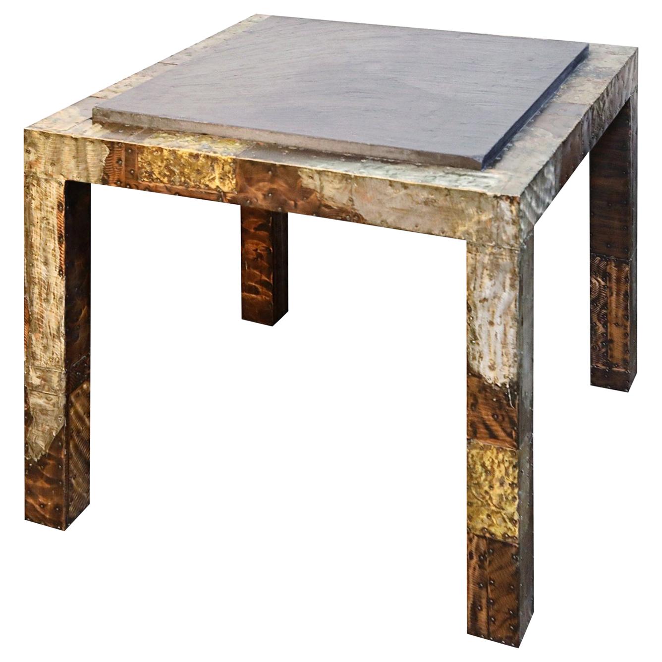 Paul Evans Slate Top Patinated Copper Patchwork Cafe Breakfast Table, 1970s