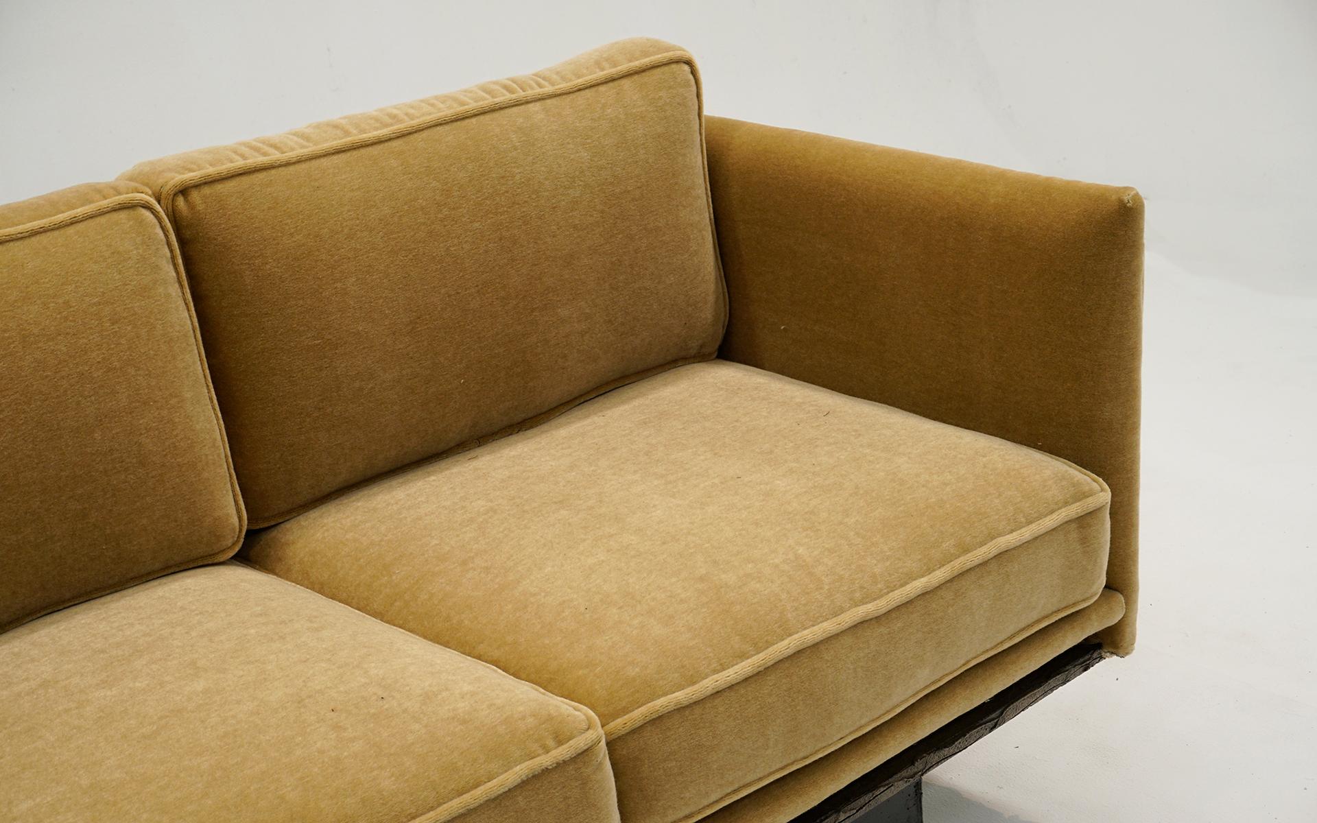 Paul Evans Sofa.  Bronzed Resin Case, Bronze Base. New Gold Upholstery In Good Condition For Sale In Kansas City, MO
