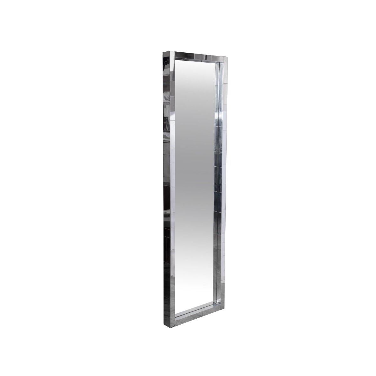 A Cityscape collection rectangular wall or floor mirror with chrome-plated steel and mirrored finish; designed by Paul Evans Studio for Directional Furniture. USA, circa 1970. Signed.

At six feet tall, this mirror may either be hung vertically
