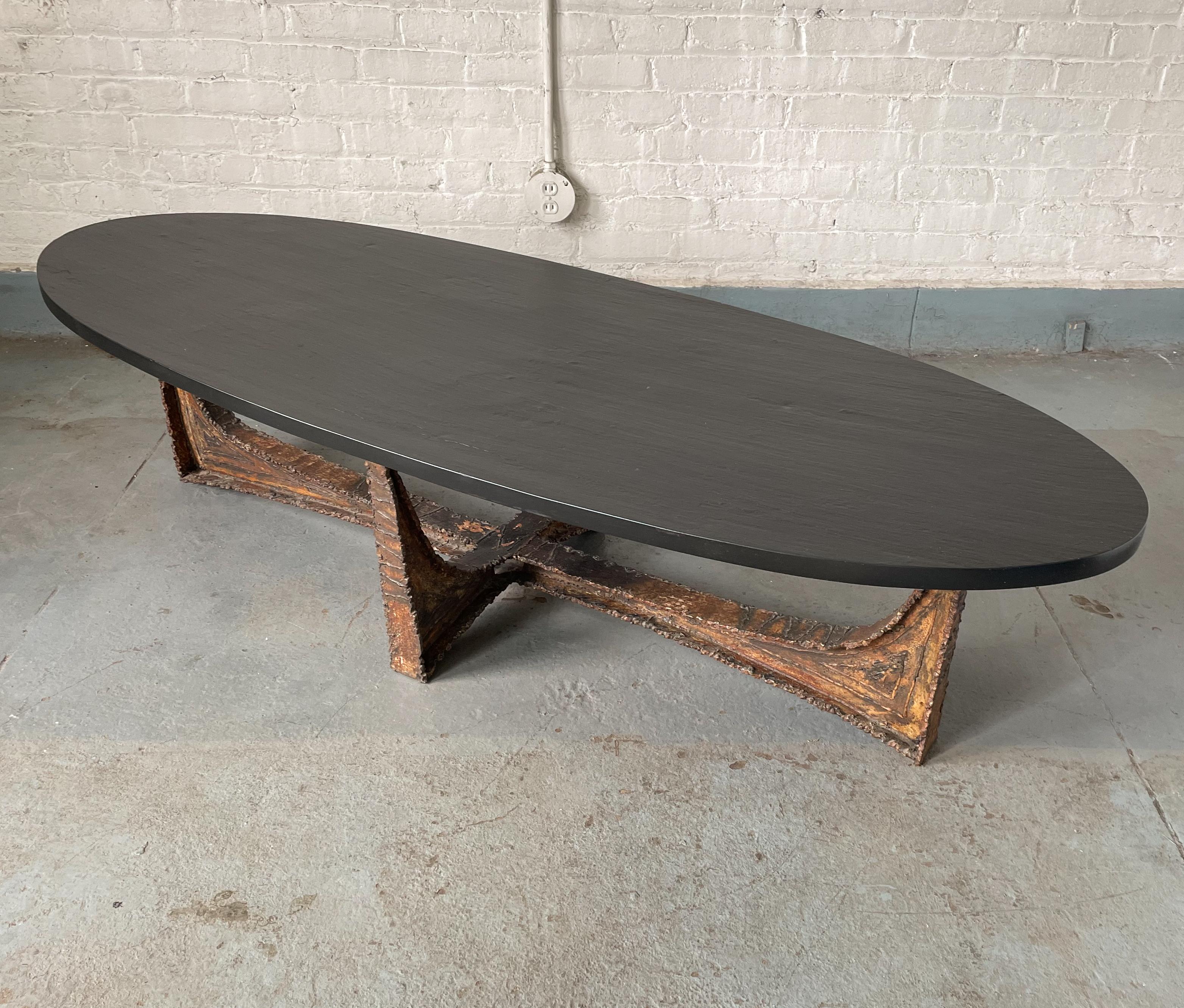 Paul Evans Studio Coffee Table with Welded Steel Base and Elliptical Slate Top In Good Condition In New York, NY