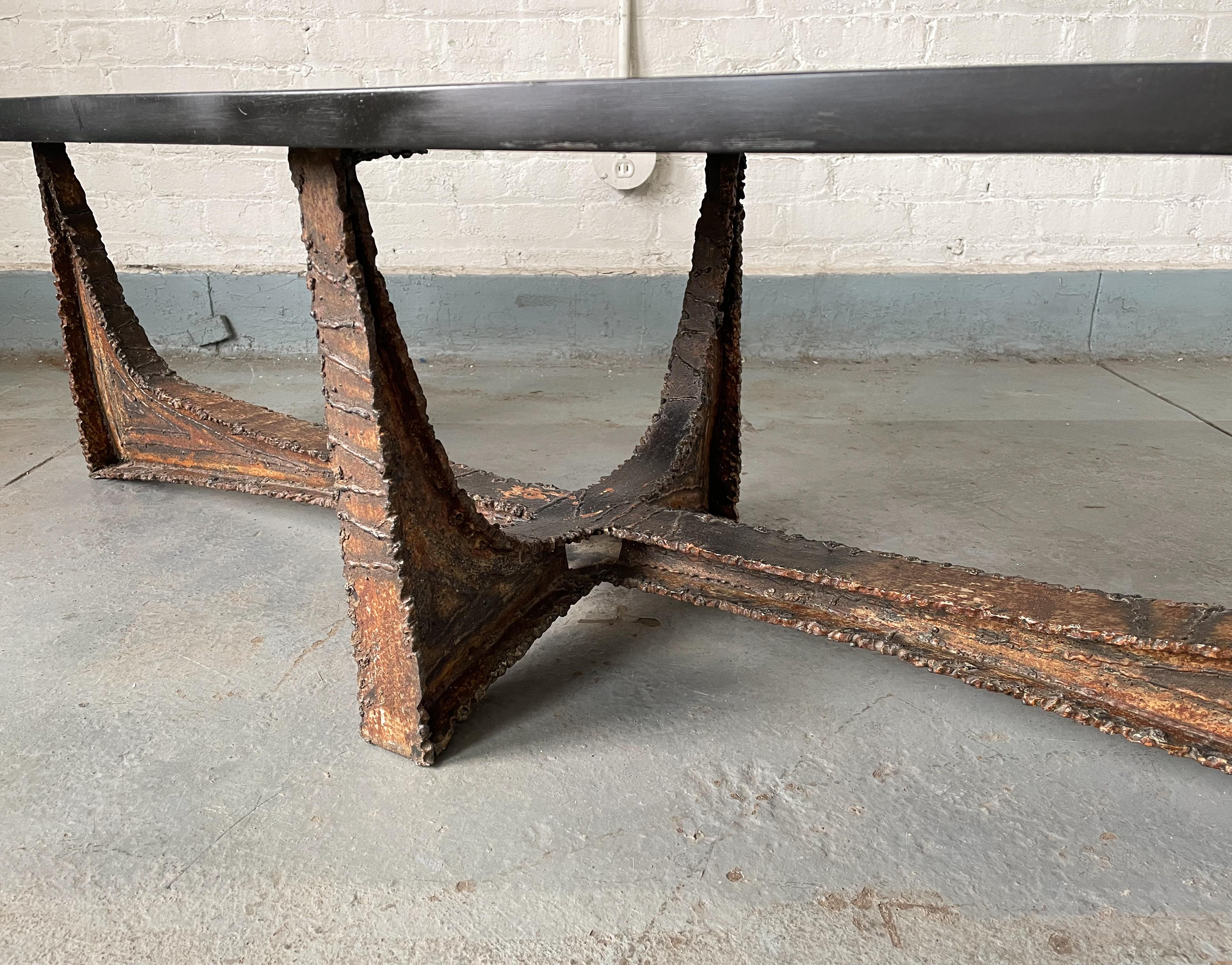 Mid-20th Century Paul Evans Studio Coffee Table with Welded Steel Base and Elliptical Slate Top
