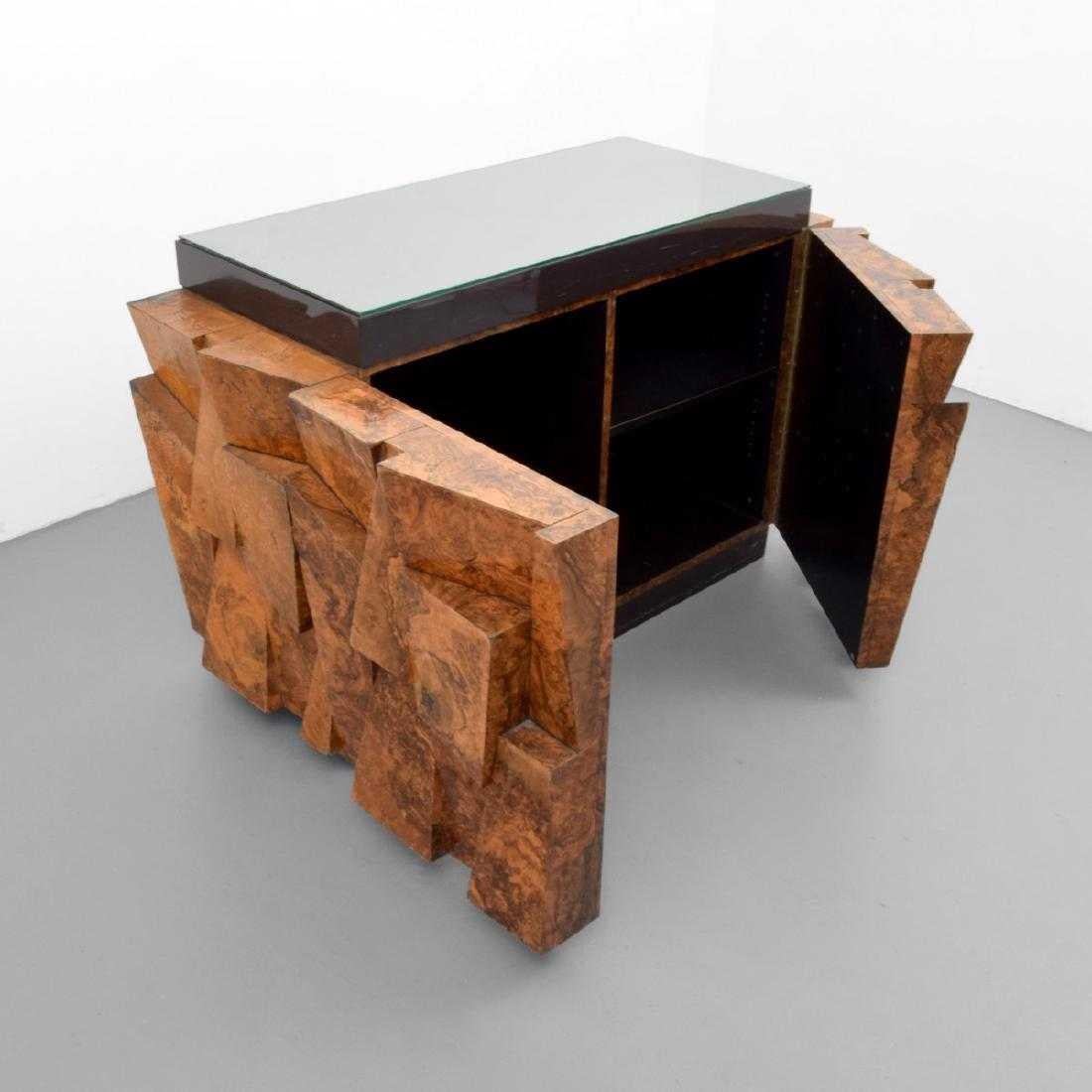 Mid-Century Modern Paul Evans Studio for Directional Burl Wood Faceted Cabinet, USA, 1970s