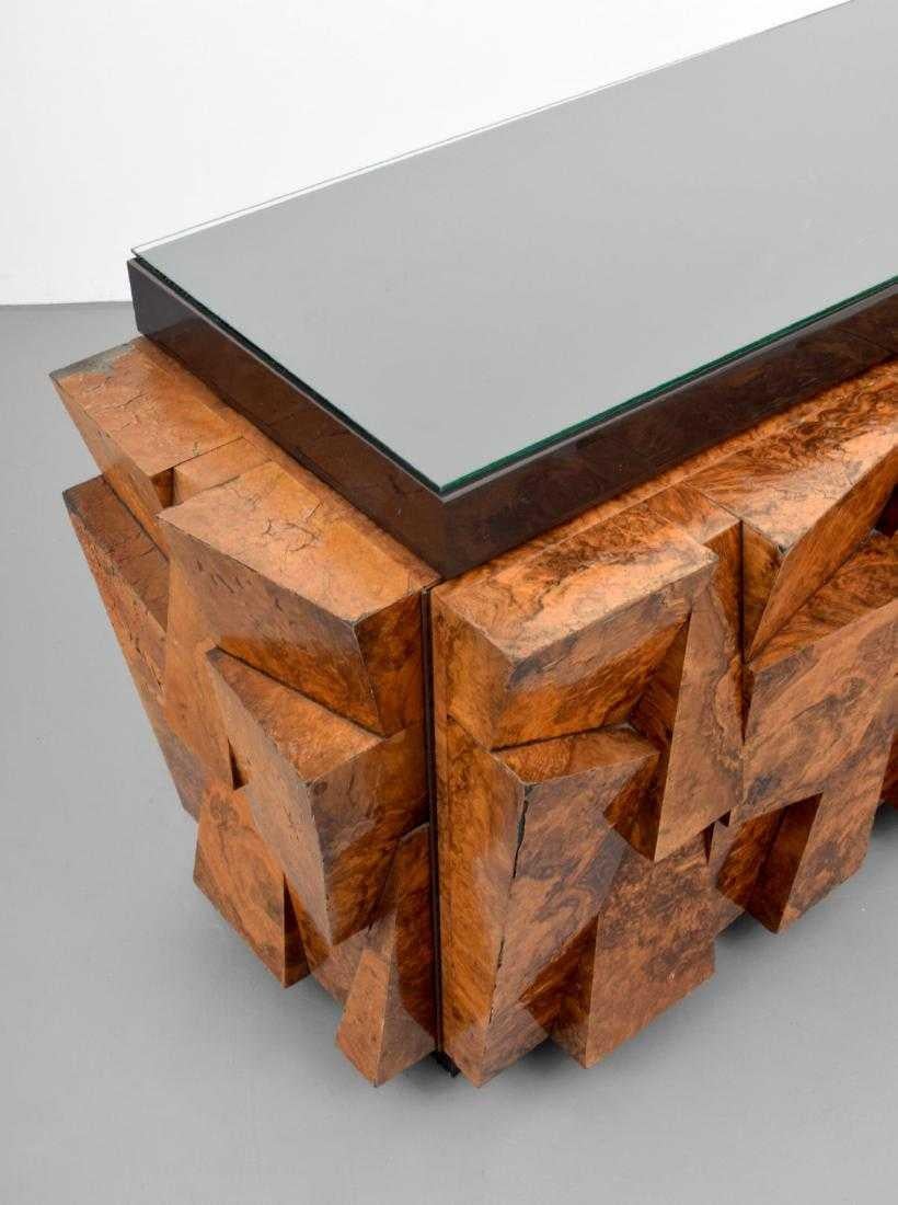 Late 20th Century Paul Evans Studio for Directional Burl Wood Faceted Cabinet, USA, 1970s