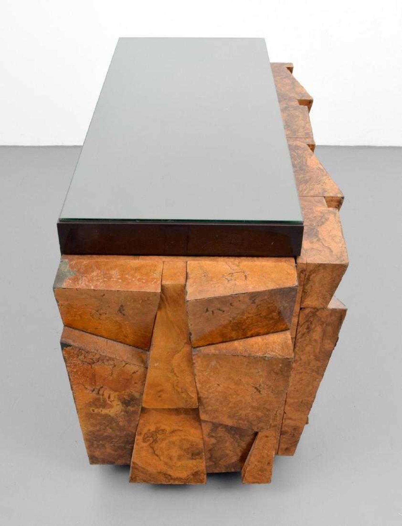 Paul Evans Studio for Directional Burl Wood Faceted Cabinet, USA, 1970s 1