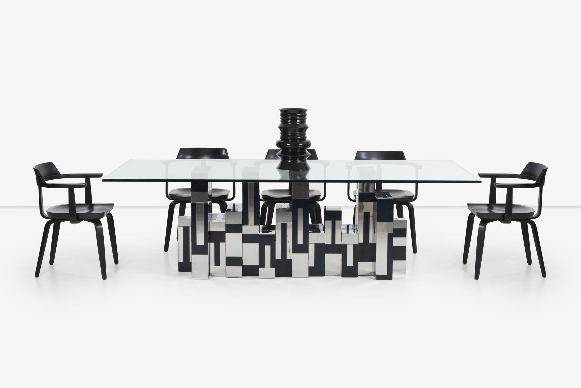Paul Evans Studio for directional custom cityscape dining table, 1975 with custom colorway.
Series PE 400; 3/4