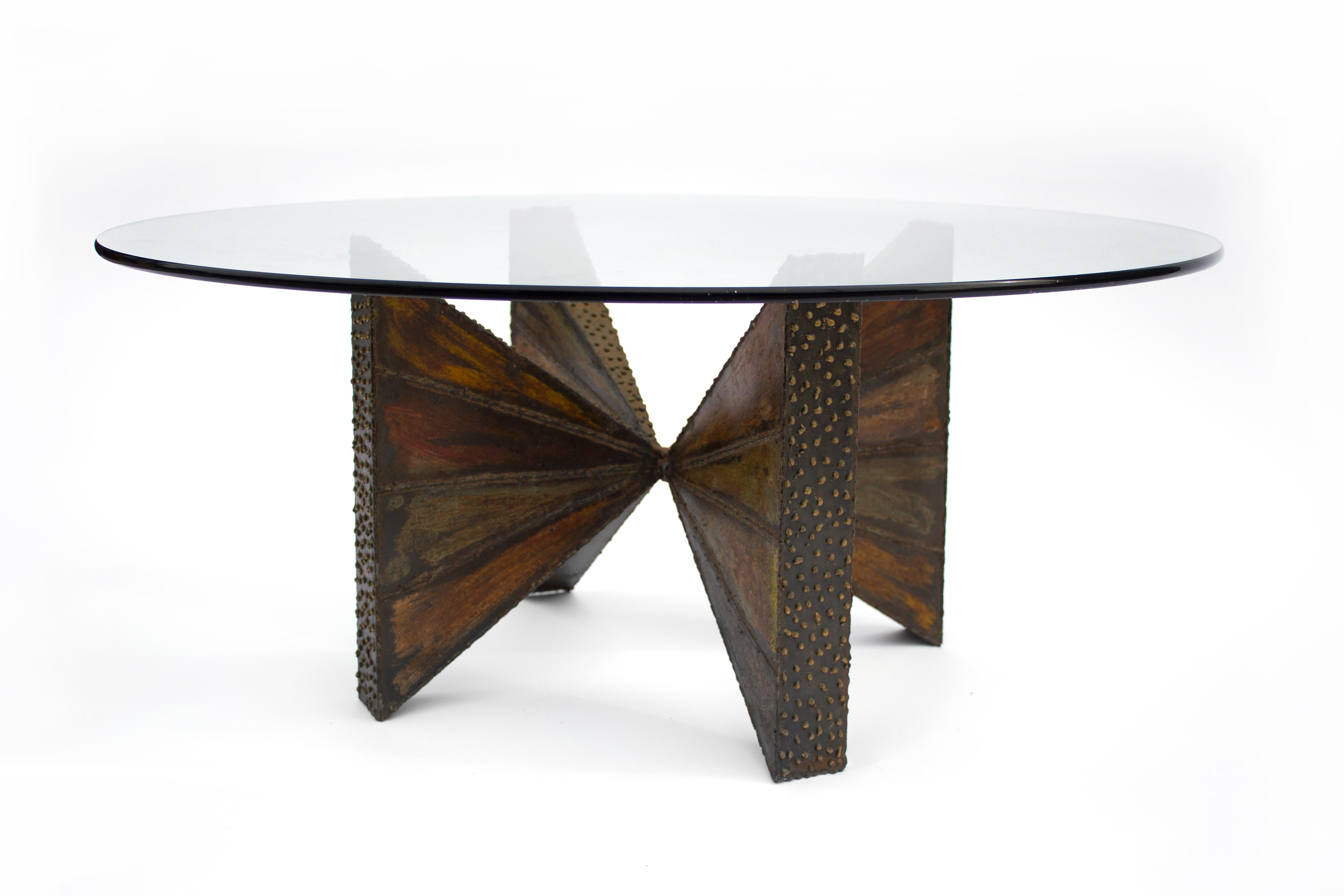 Welded and patinated steel coffee table by Paul Evans Studio for Directional. Table is in excellent condition.