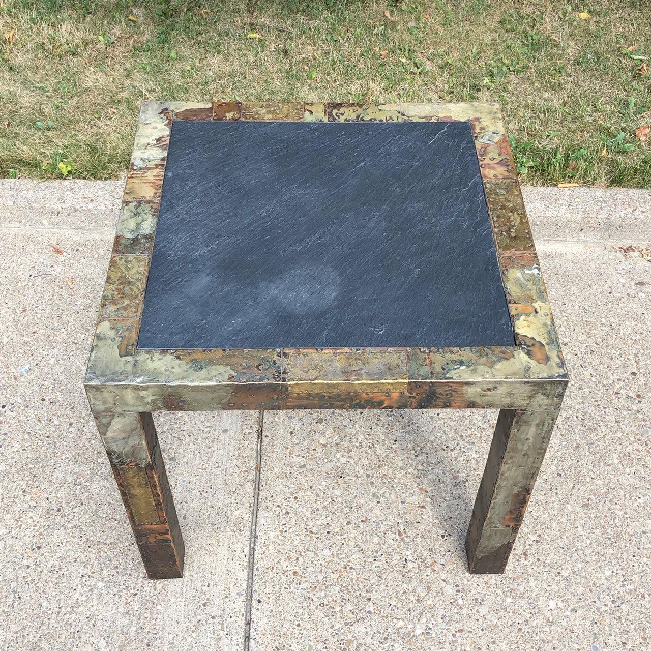 Paul Evans Studio for Directional

Patchwork Table 

Dining height but can also function as game table or entry table

New Hope, PA 1960s

Slate, Copper, Brass, Pewter

30