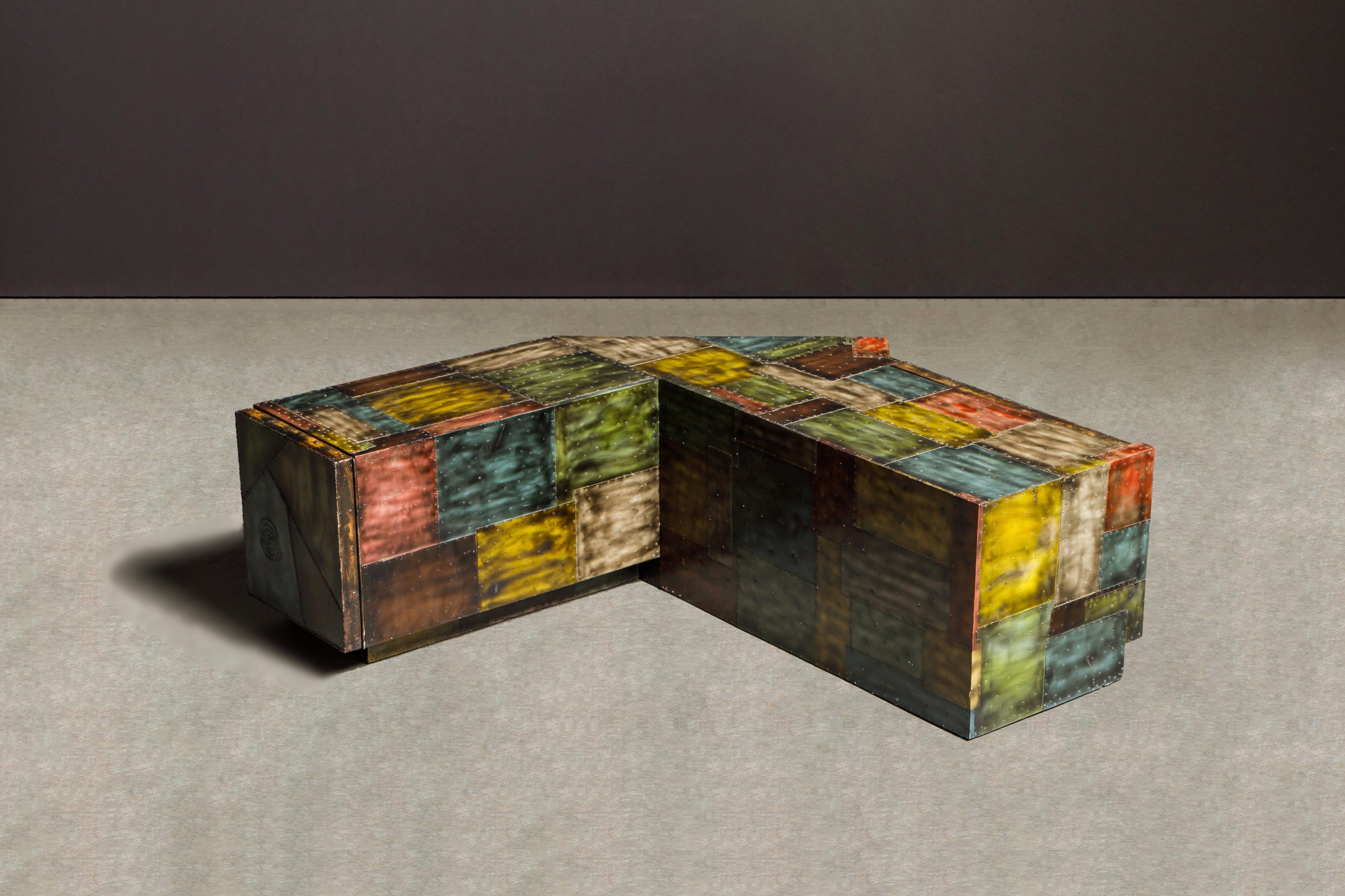 Paul Evans Studio Wrap-Around Corner Bench and Cabinet, c 1970, Authenticated 1