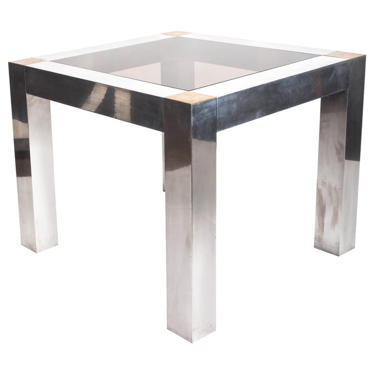 Paul Evans-Style Aluminum and Brass Parsons Table For Sale