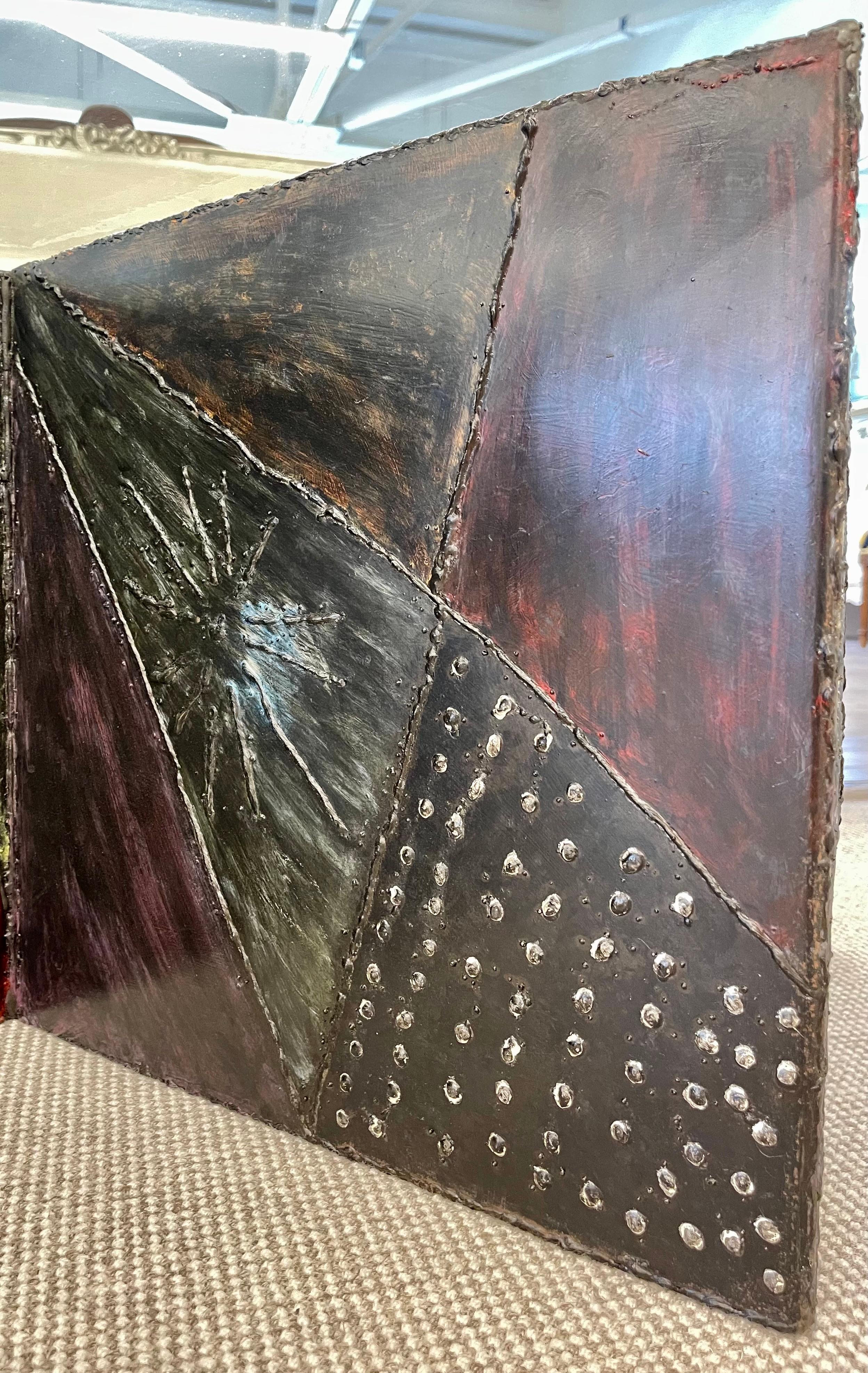 Table basse moderne du milieu du siècle dernier, style Paul Evans, métal patchwork, verre en vente 6