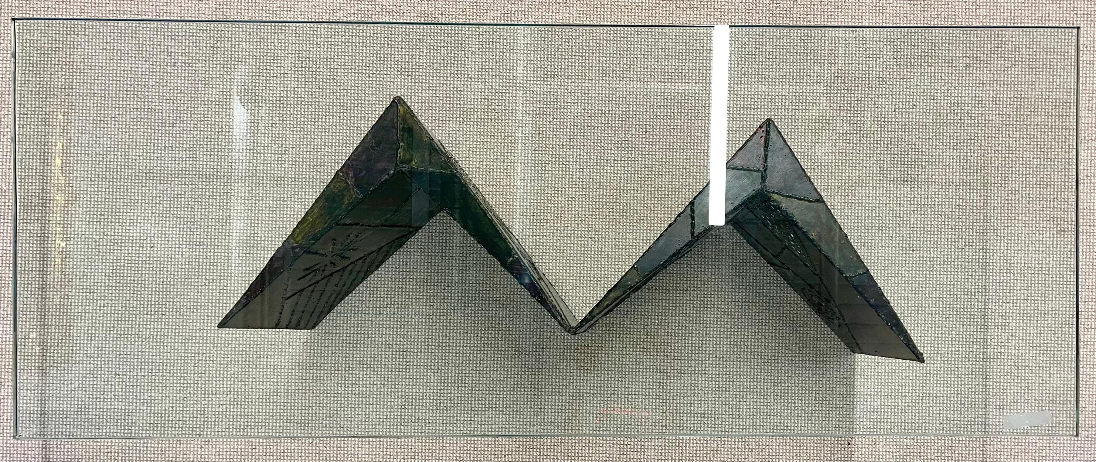 Métal Table basse moderne du milieu du siècle dernier, style Paul Evans, métal patchwork, verre en vente