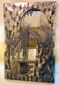 Paul Evans Style Brutalist Artisan Wall Mirror with Welded Rods