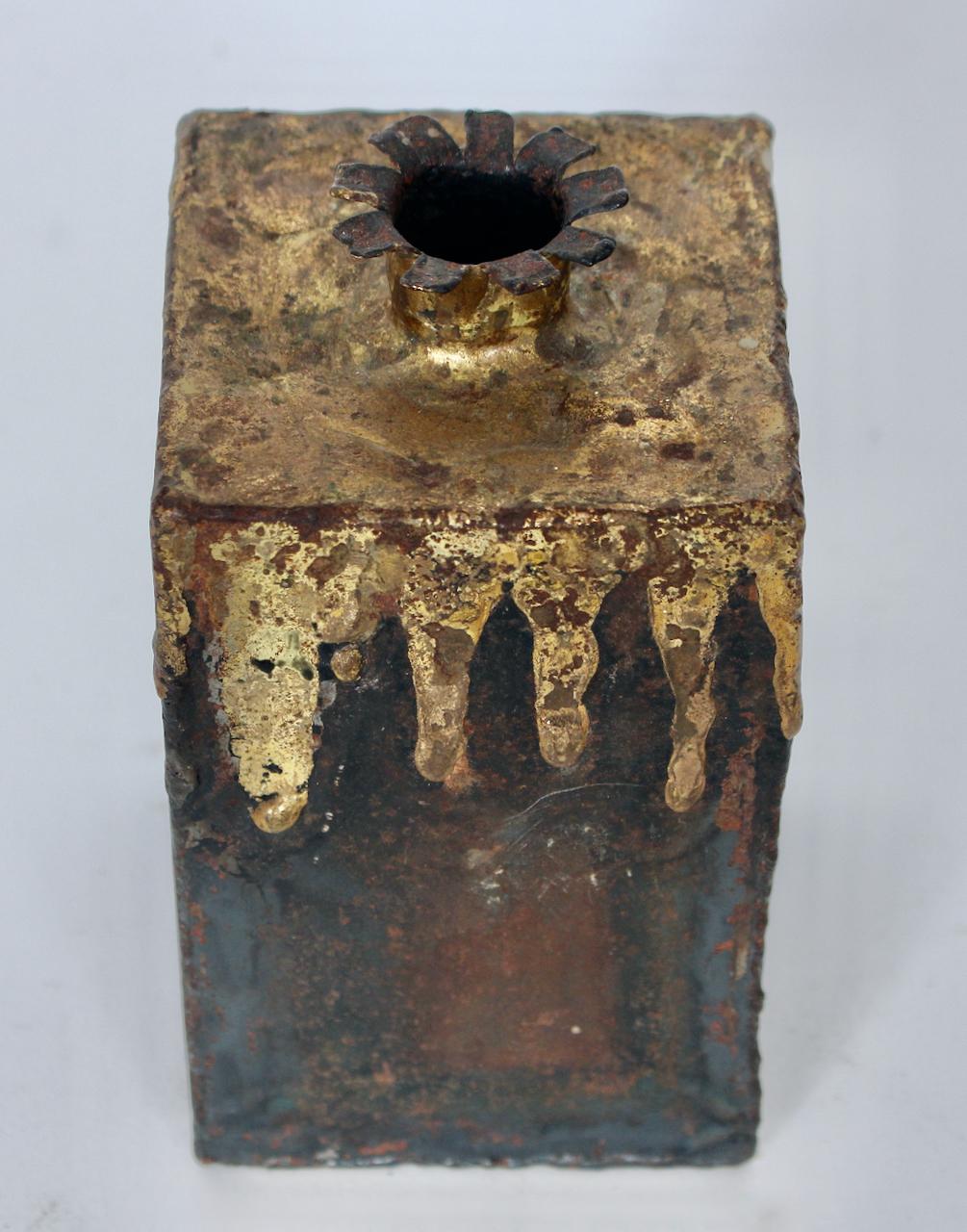 Paul Evans Style Brutalist Brazed Brass on Iron Square Vase, circa 1970 For Sale 5