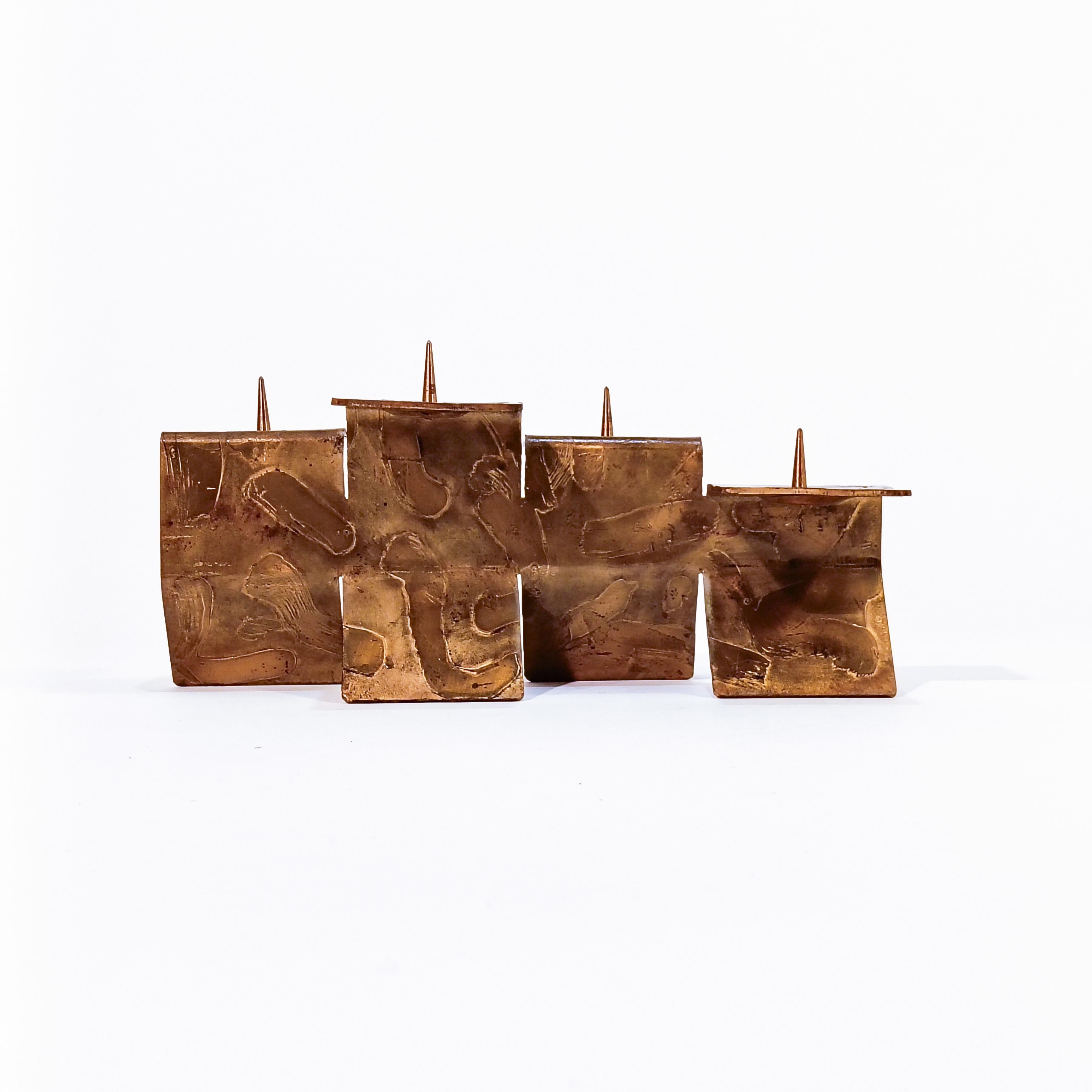 Paul Evans style. Brutalist bronze candle holder, Italy, 1960s In Excellent Condition For Sale In SANT ADRIÀ DE BESÒS, ES