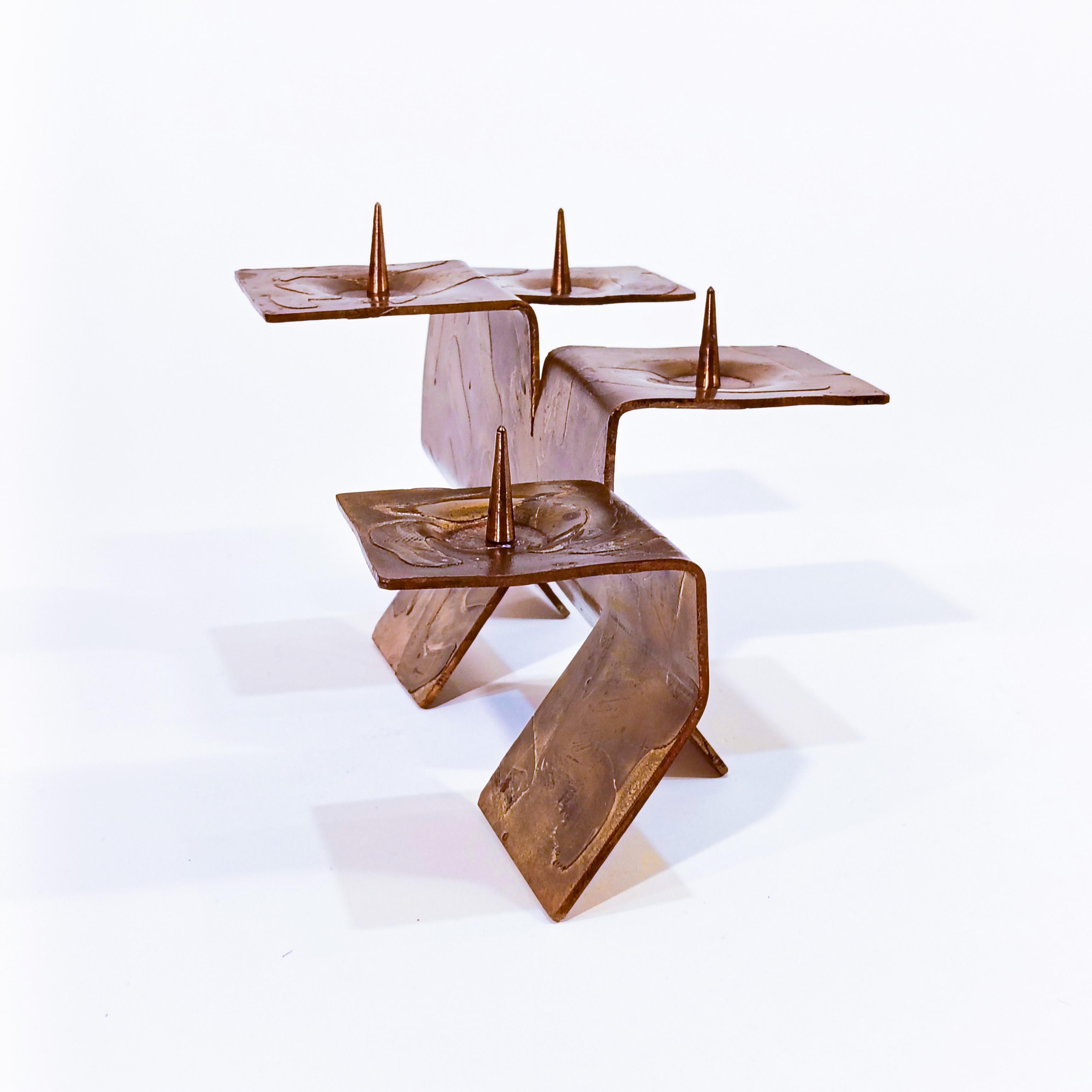 Mid-20th Century Paul Evans style. Brutalist bronze candle holder, Italy, 1960s For Sale