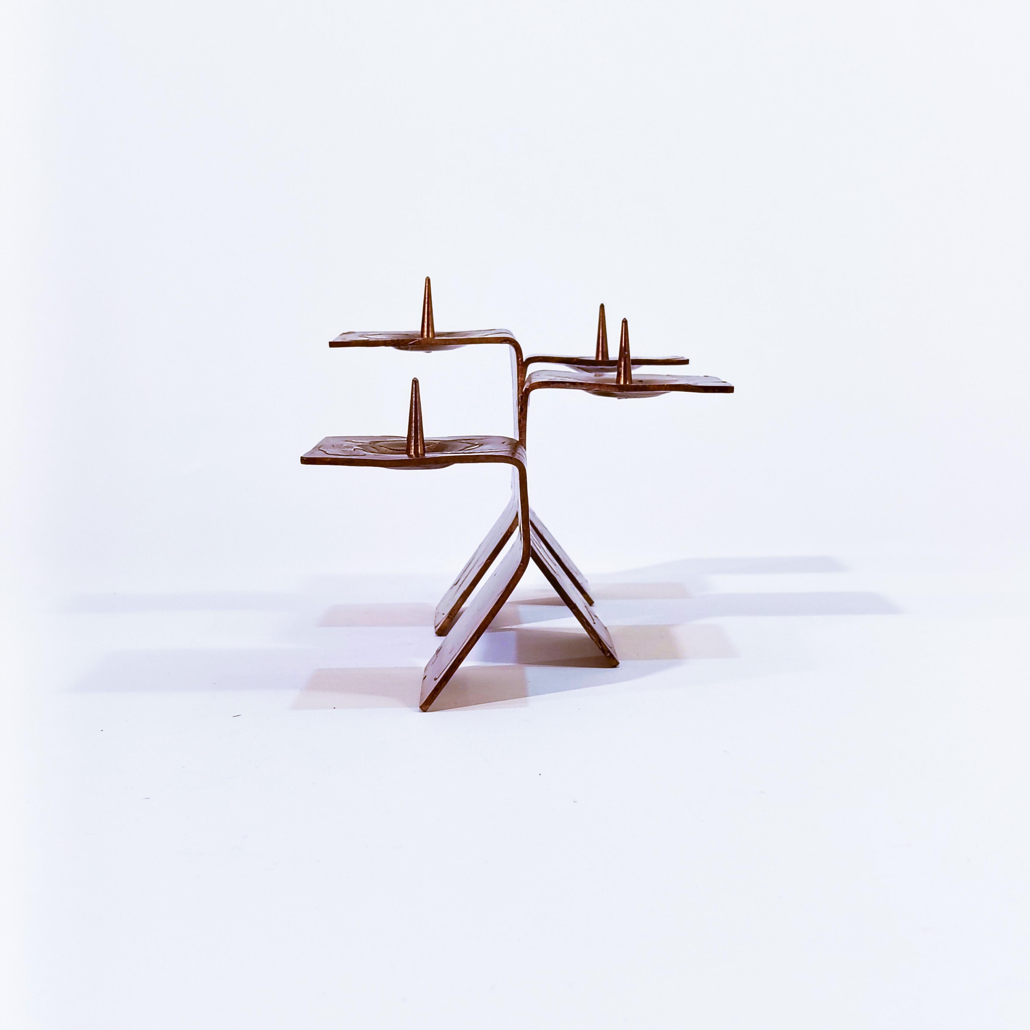 Brass Paul Evans style. Brutalist bronze candle holder, Italy, 1960s For Sale