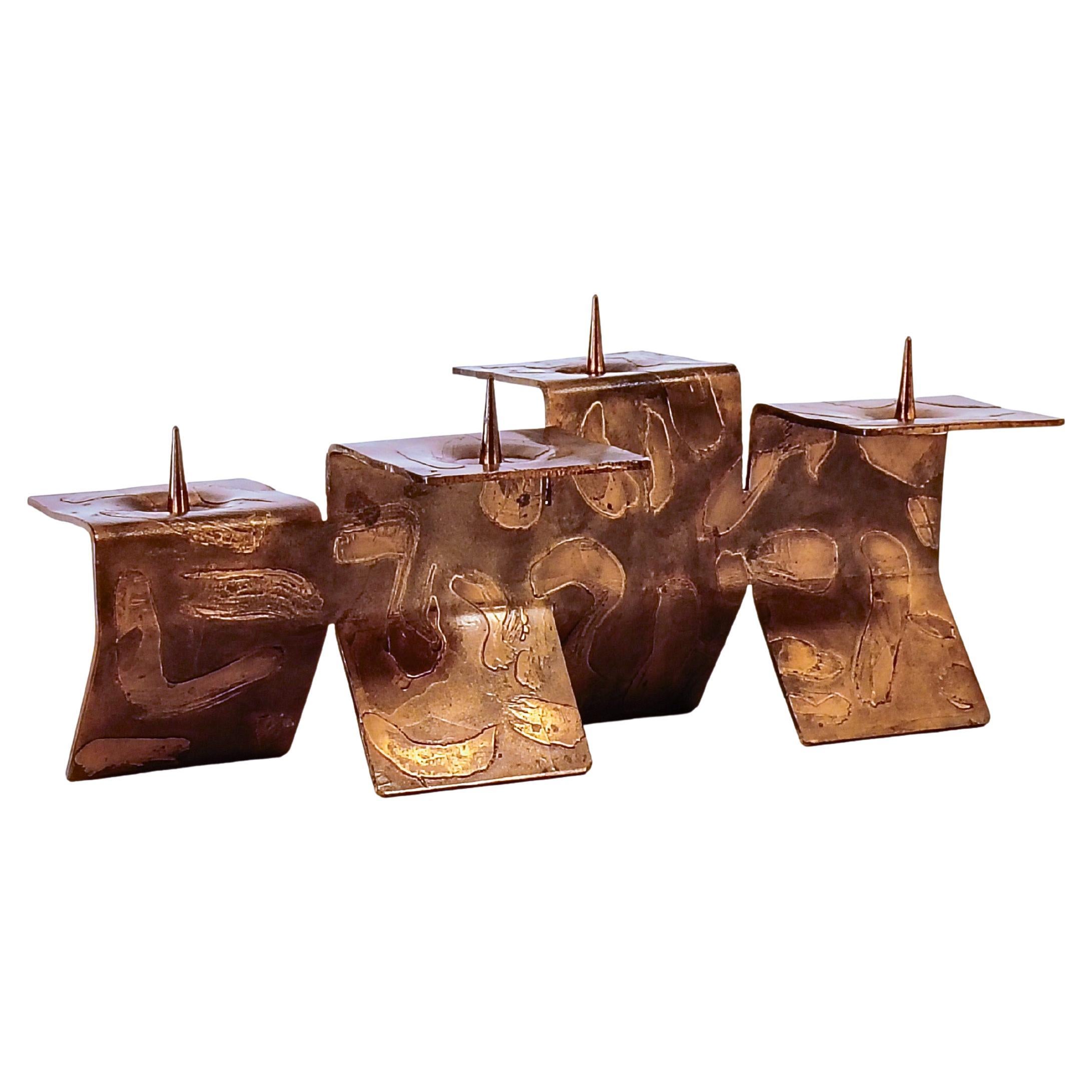 Paul Evans style. Brutalist bronze candle holder, Italy, 1960s