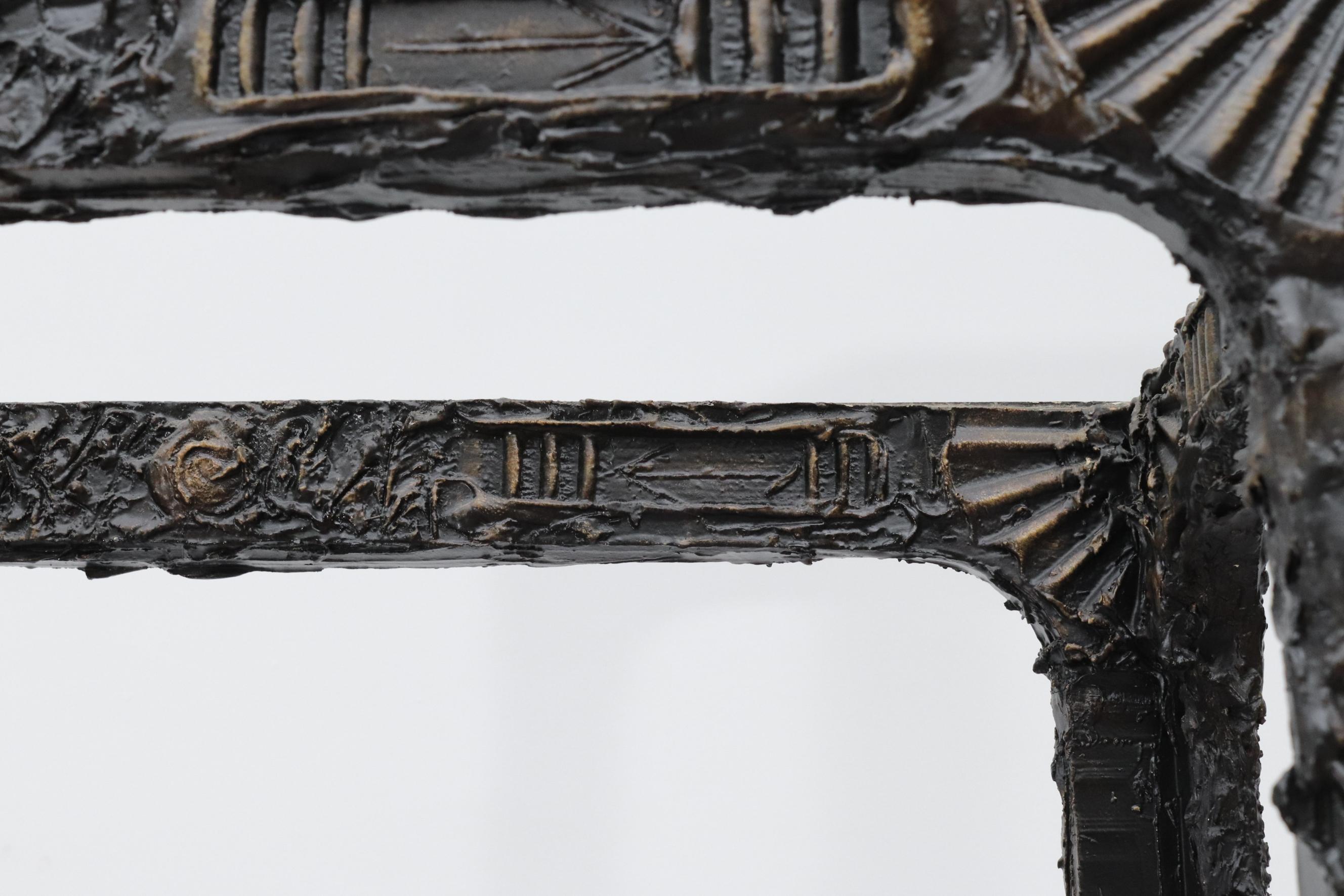 Paul Evans Style Brutalist Étagère by Adrian Pearsall w/ Decorative Resin Relief For Sale 8