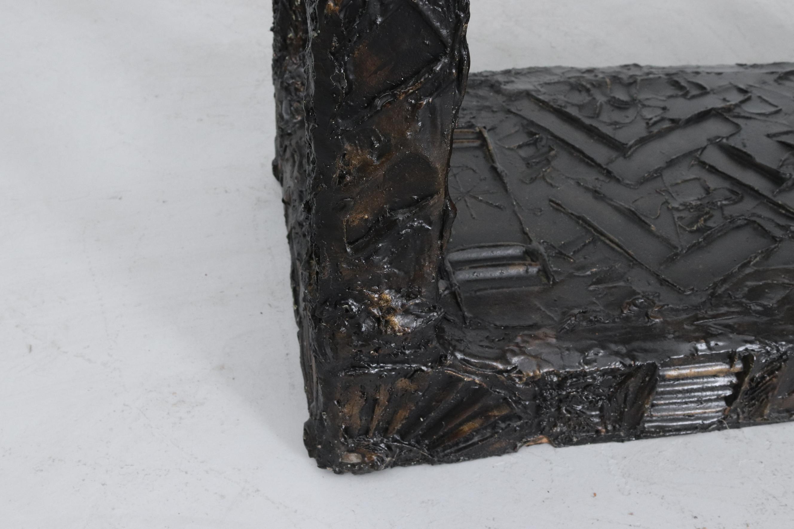 Paul Evans Style Brutalist Étagère by Adrian Pearsall w/ Decorative Resin Relief For Sale 2