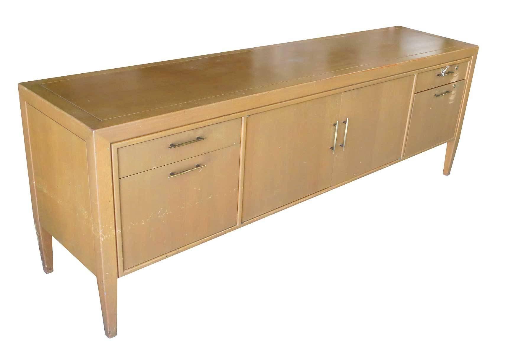 Wood Paul Evans Style Brutalist Executive Desk and Credenza
