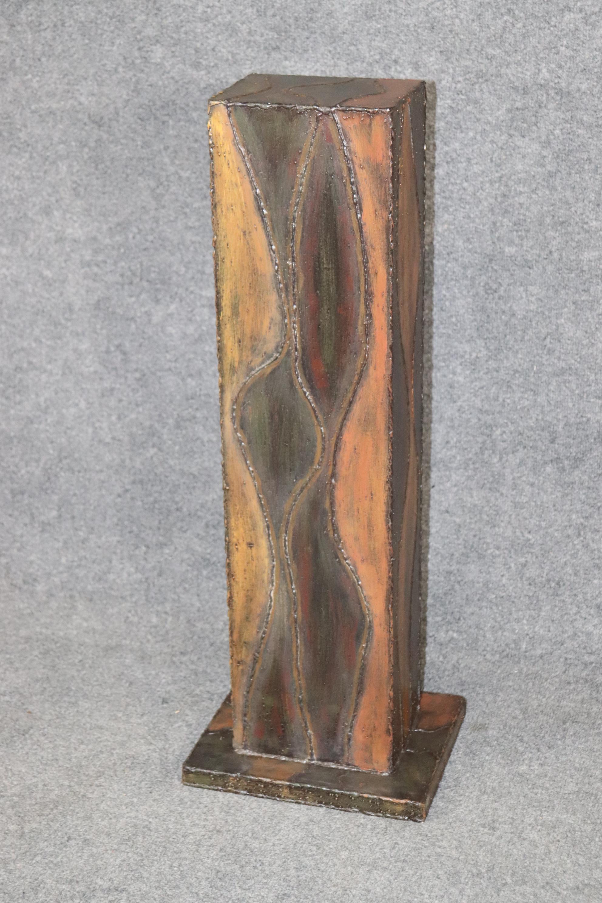 Late 20th Century Paul Evans Style Brutalist Metal Welded Metal Pedestal Stand For Sale