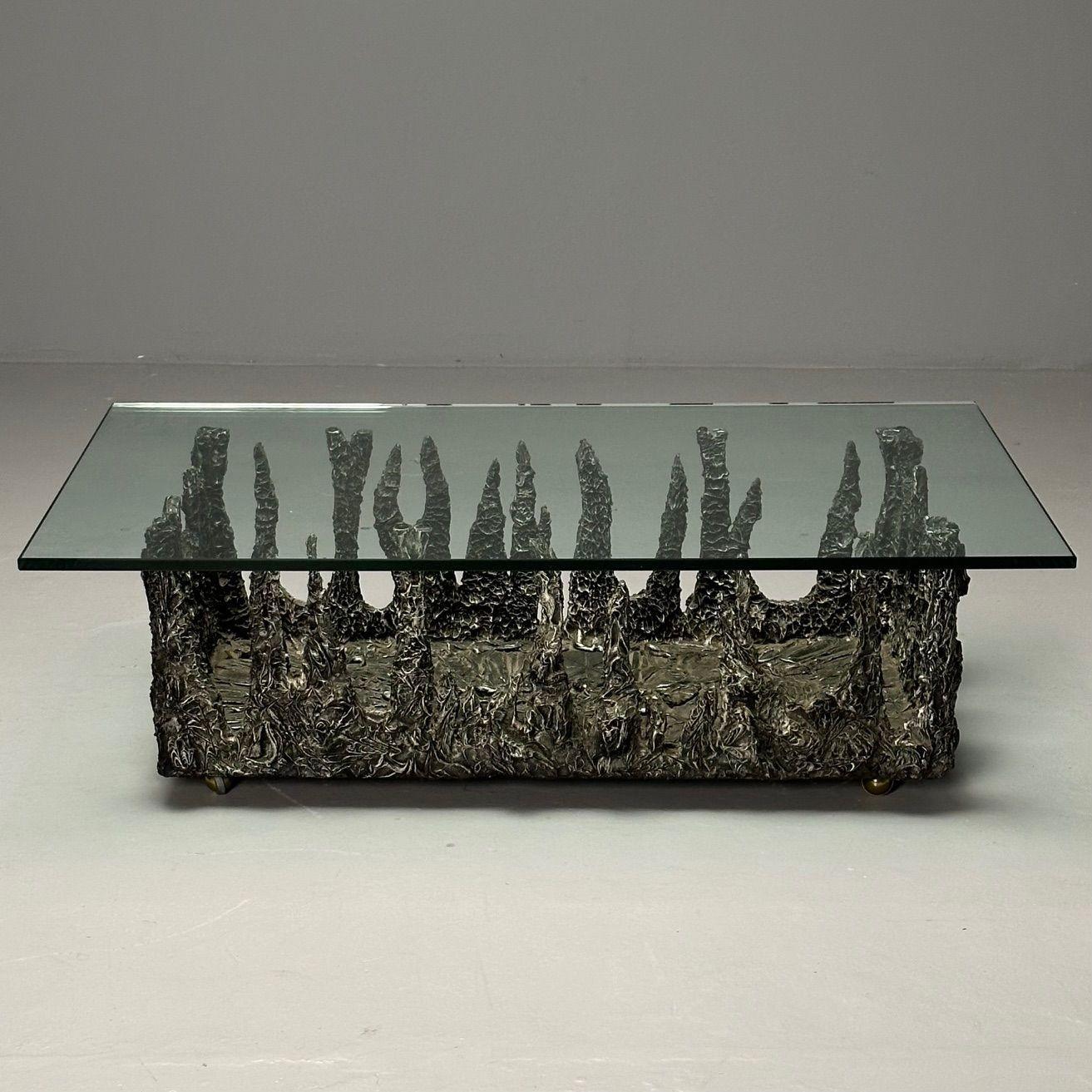 American Paul Evans Style, Brutalist Mid-Century Modern, Rectangular Coffee Table, Wood