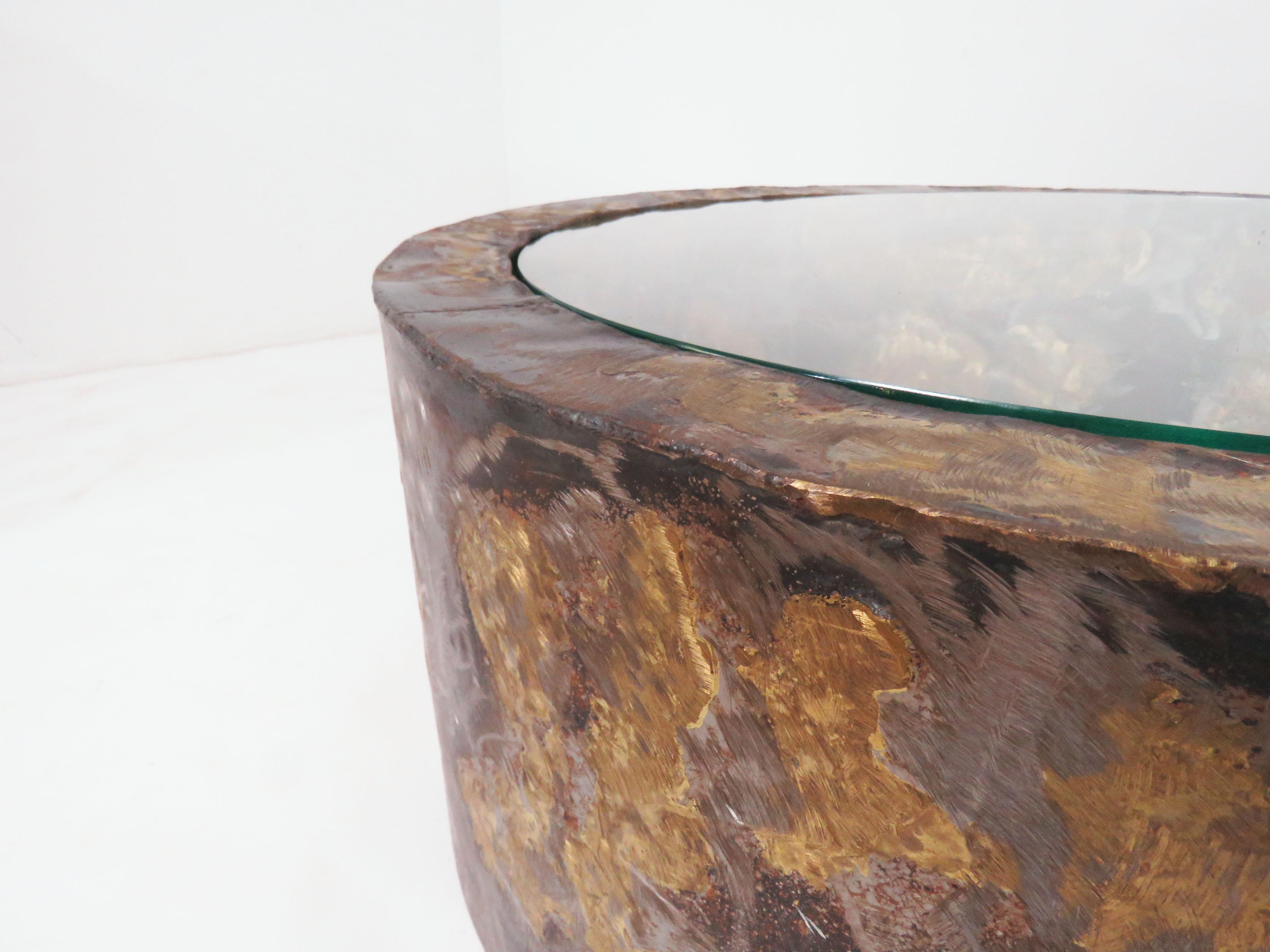 Paul Evans Style Brutalist Patinated Metal Coffee Table, circa 1960s In Good Condition In Peabody, MA
